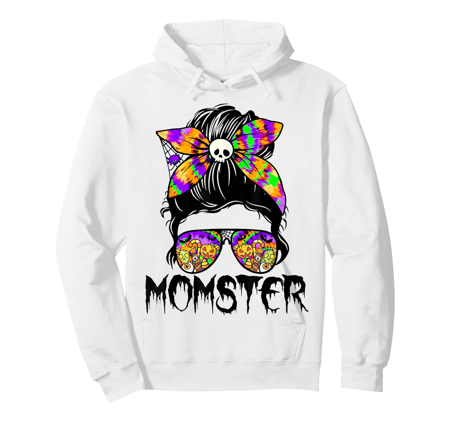Momster Messy Bun Tie Dye Halloween Spooky Mom Life Women T-Shirt
