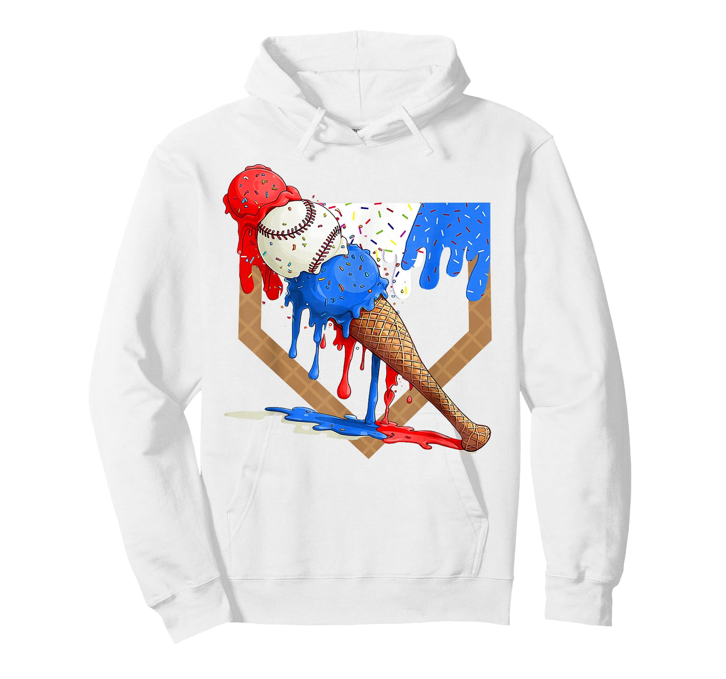 4th of July Red White and Blue Baseball Ice Cream Drip Boys T-Shirt