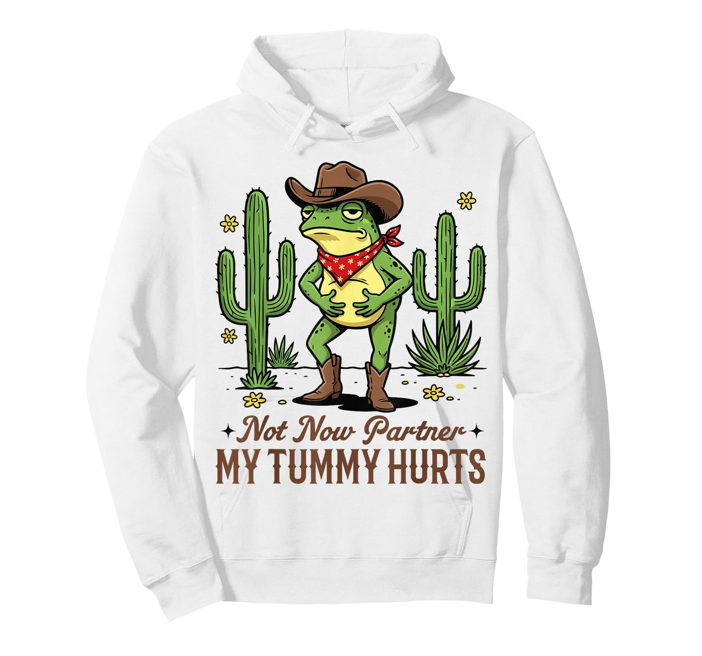 Not Now Partner My Tummy Hurts Funny Cowboy Frog Meme T-Shirt
