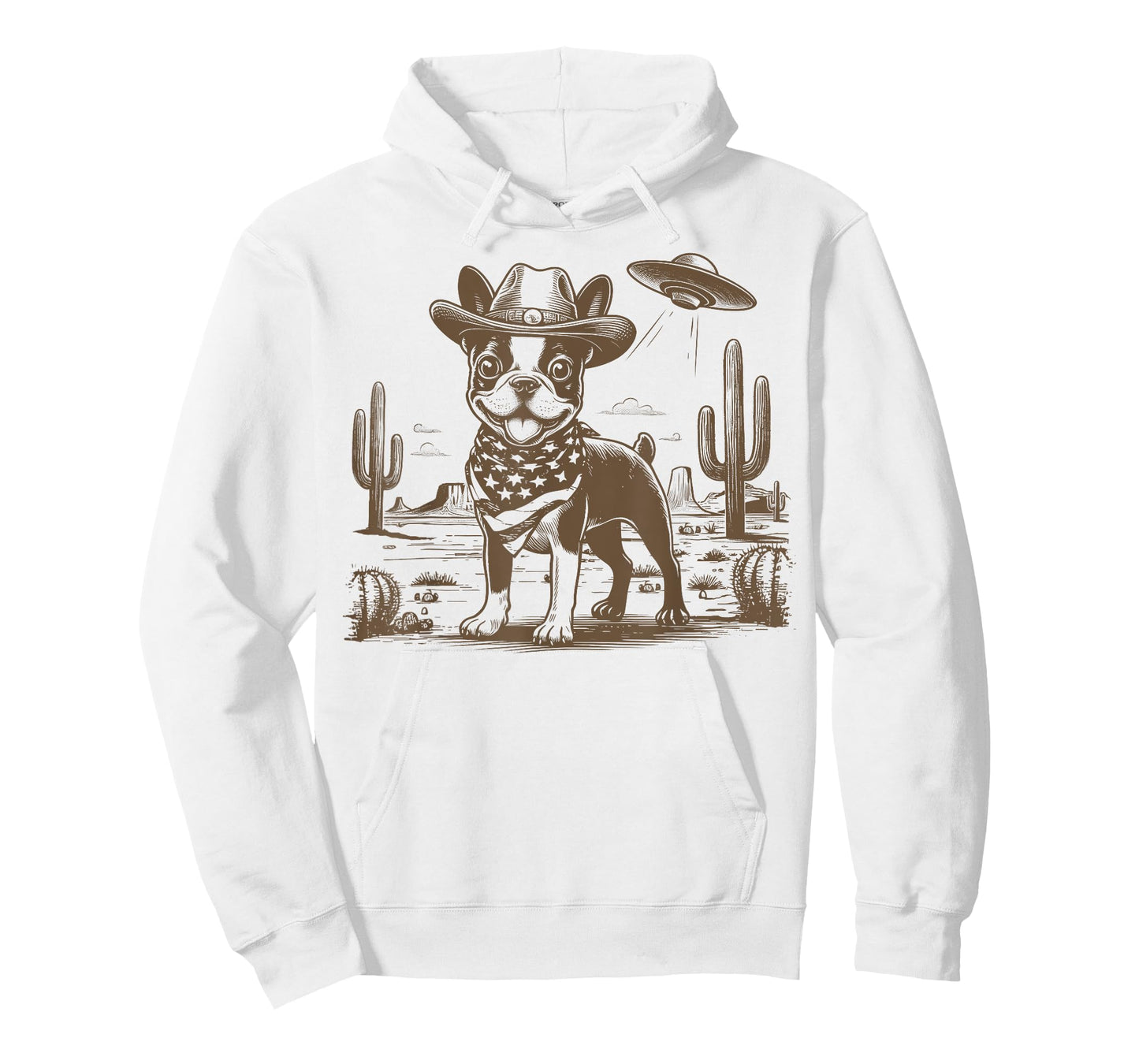 Boston Terrier Cowboy Western UFO Alien Vintage T-Shirt