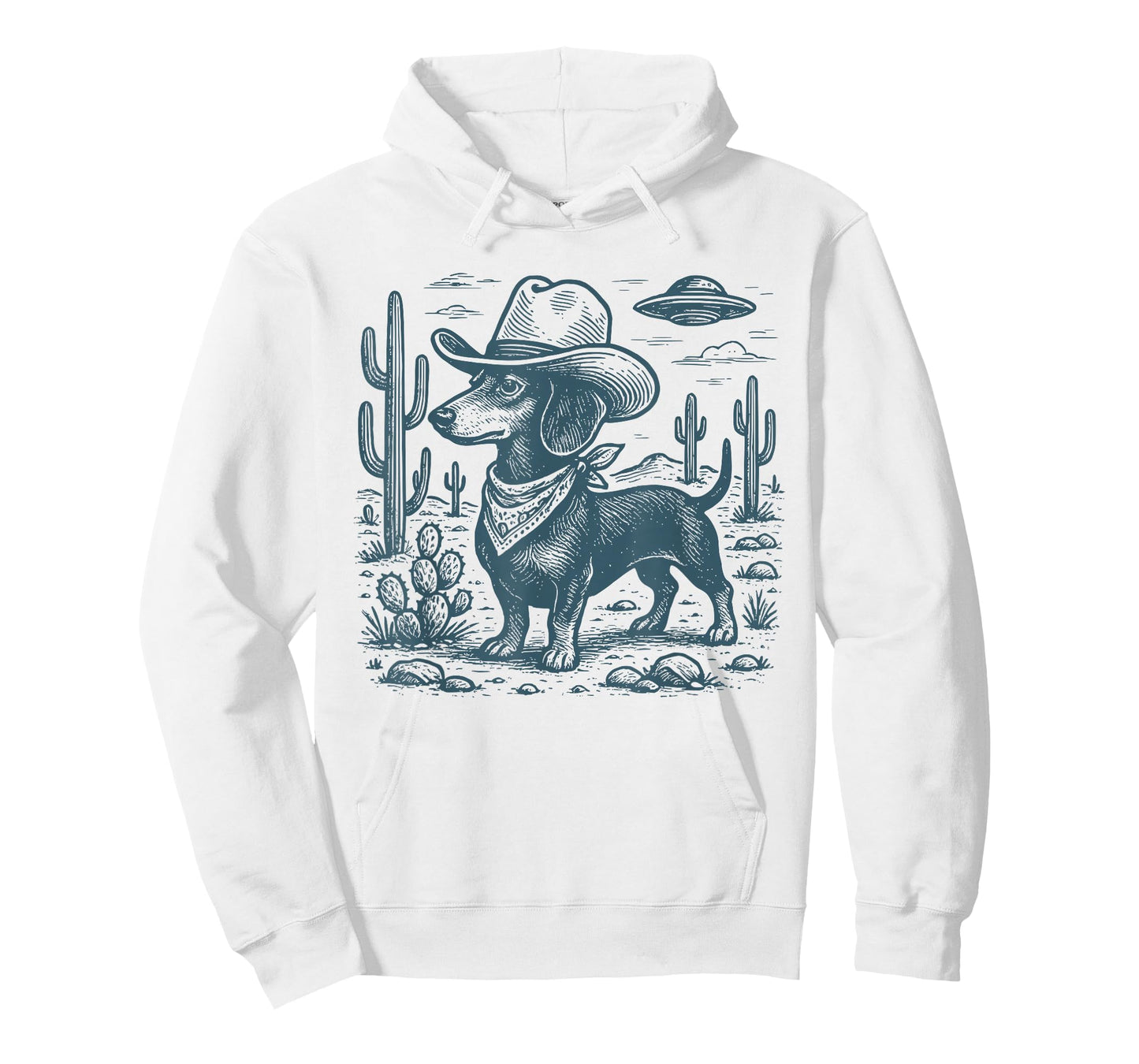 Vintage Western Dachshund Cowboy UFO Wiener Dog Doxie T-Shirt
