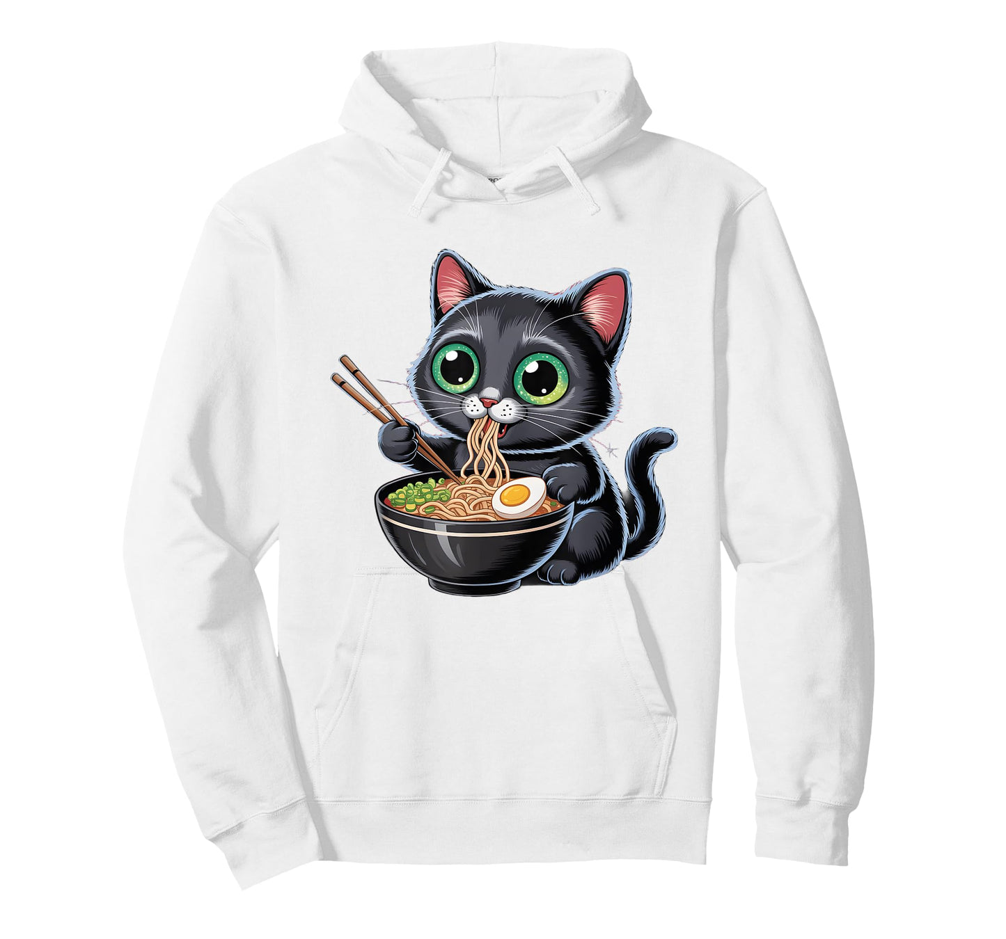 Cute Black Cat Eating Ramen in Space with Planets T-Shirt