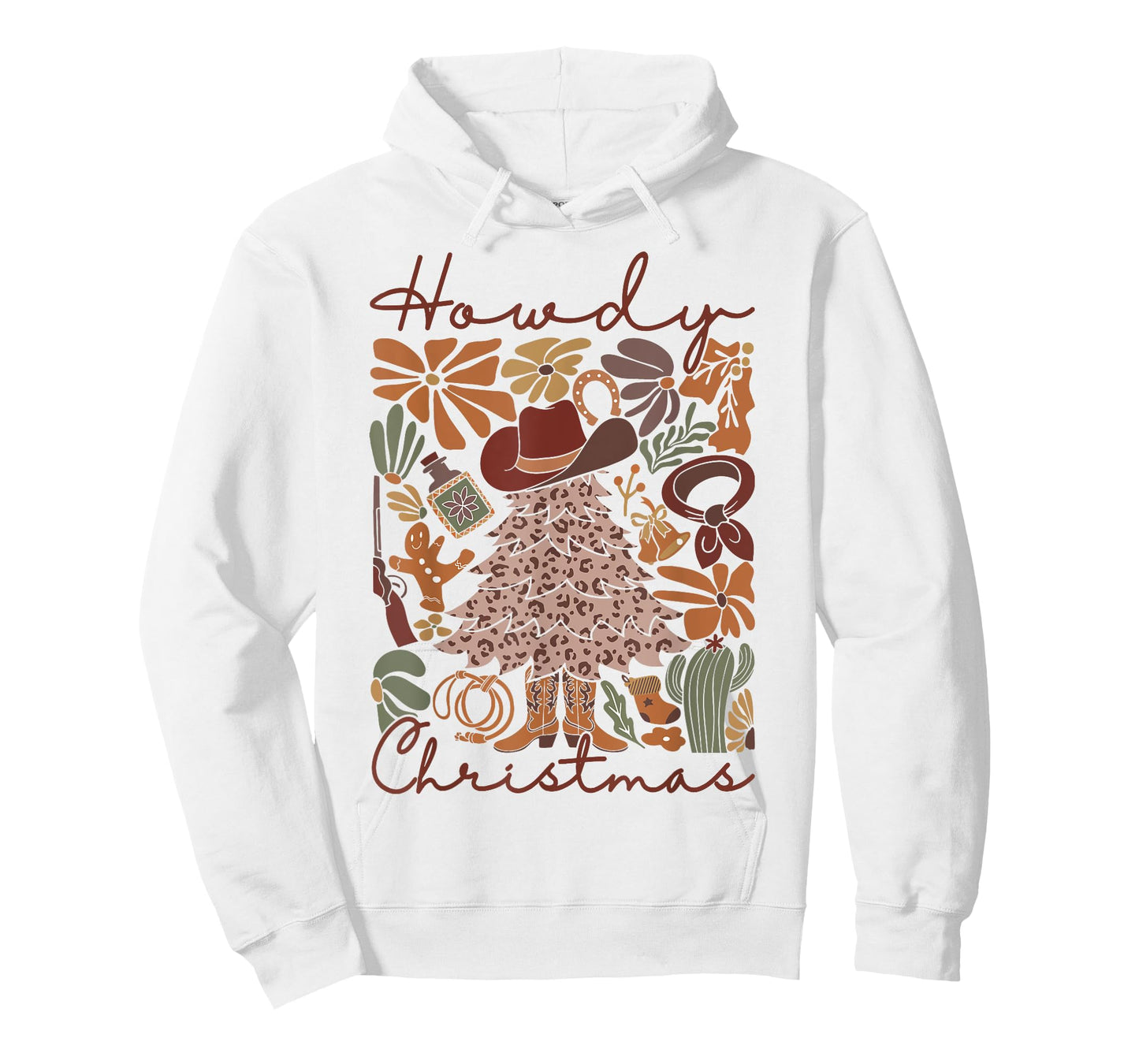 Western Santa Hat Howdy Christmas Tree Boho Flower Cowboy T-Shirt