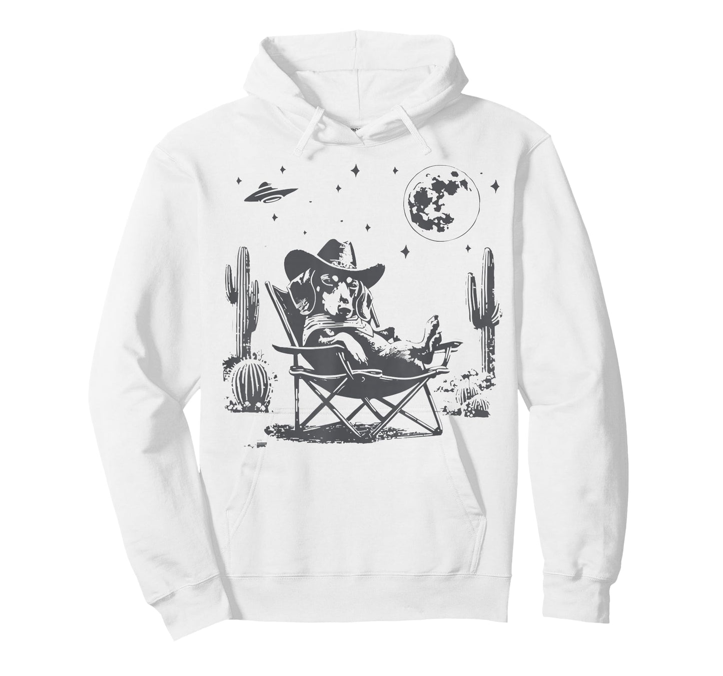 Cowboy Dachshund Under UFO Moon Desert Western Alien Dog T-Shirt