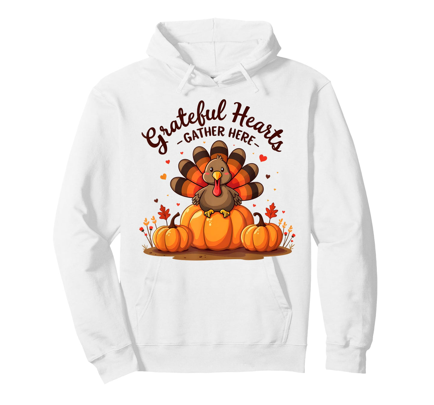 Grateful Hearts Gather Here Cute Thanksgiving Turkey Pumpkin T-Shirt