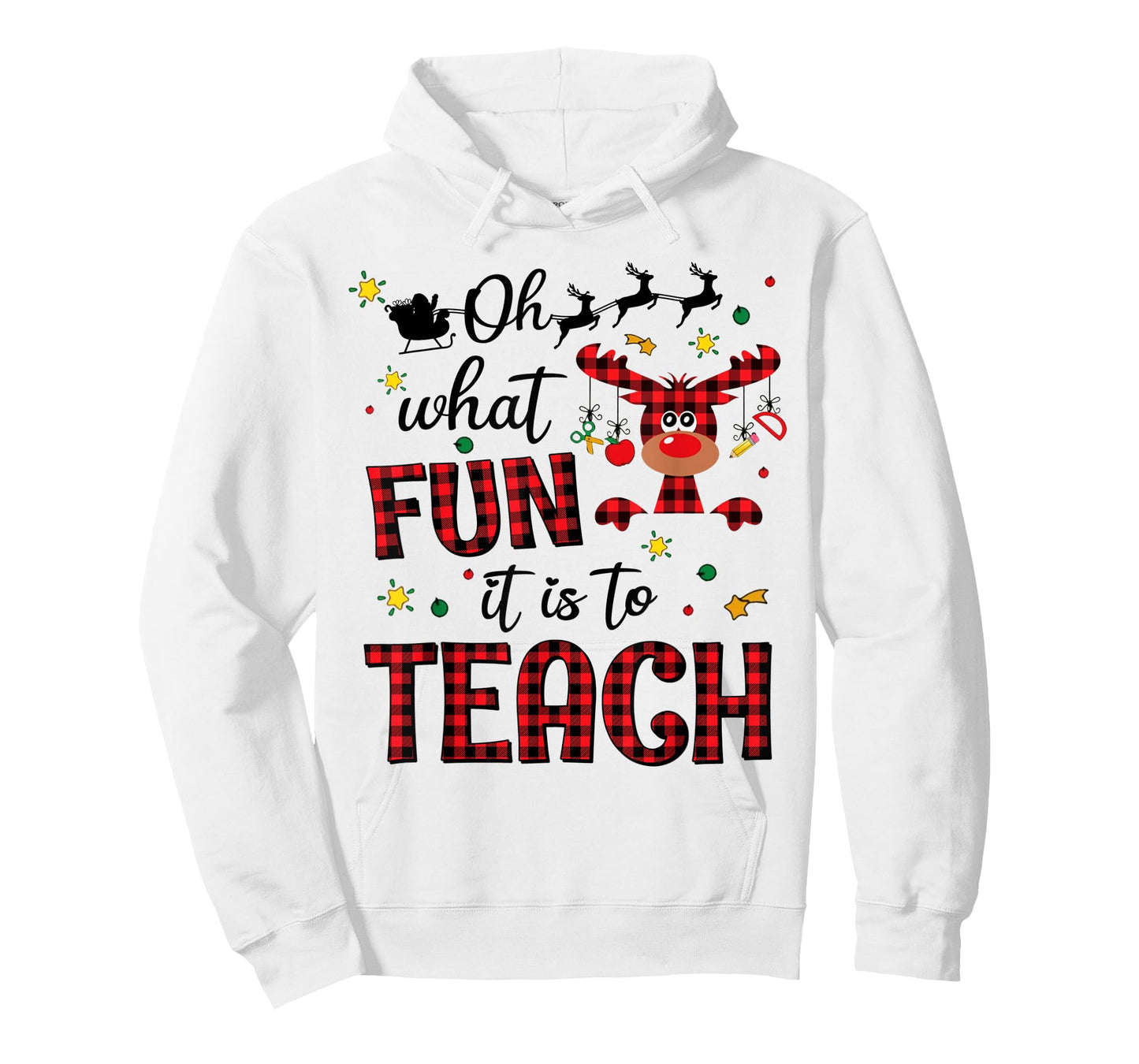 Teachers Oh What Fun It Is To Teach Cute Red Plaid Reindeer T-Shirt