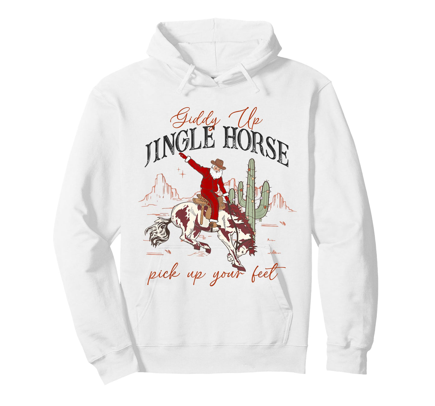 Giddy Up Jingle Horse Pick Up Your Feet Santa Cactus Xmas T-Shirt