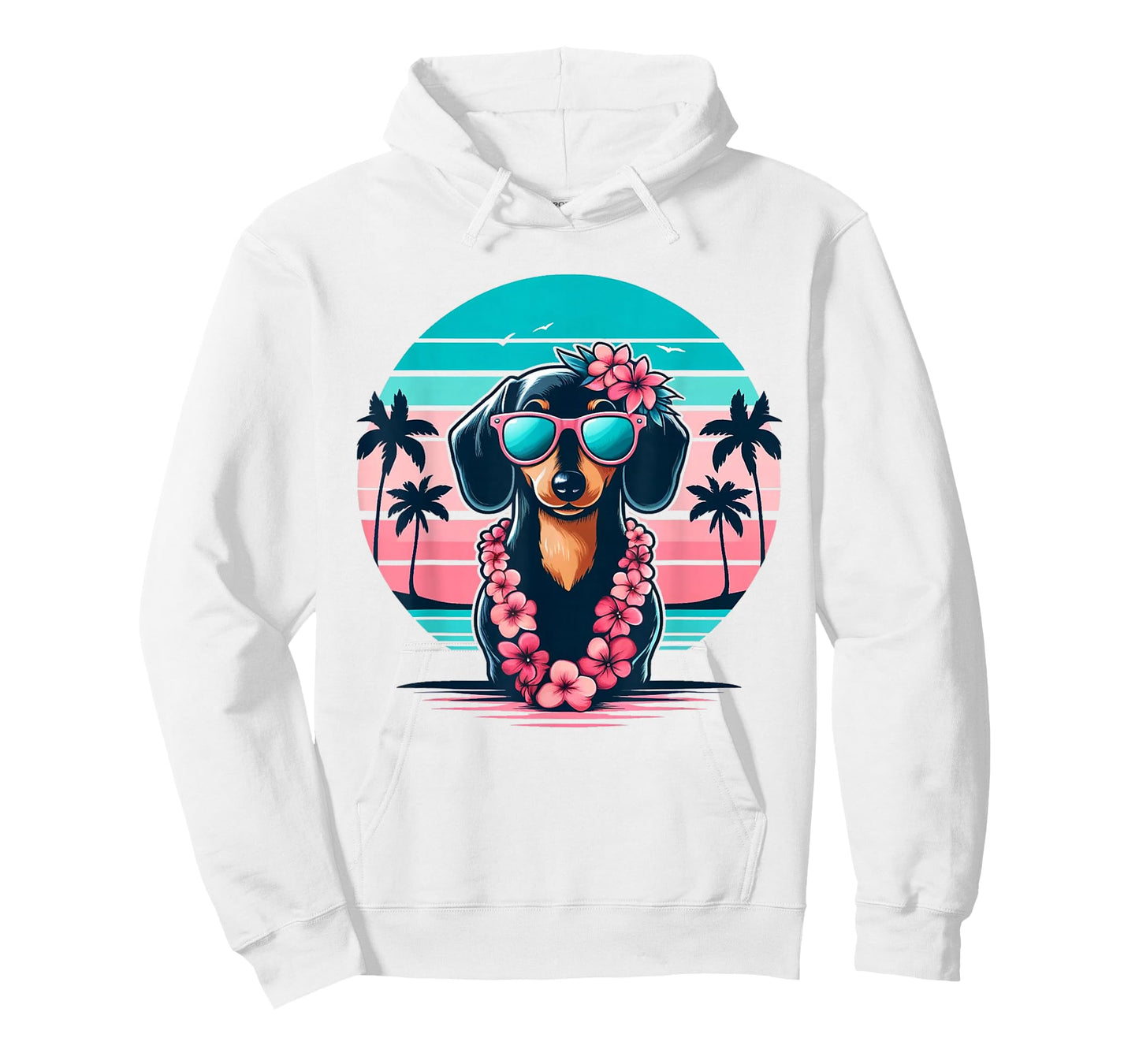 Retro Hawaiian Dachshund Dog Tropical Floral Summer Vibes T-Shirt