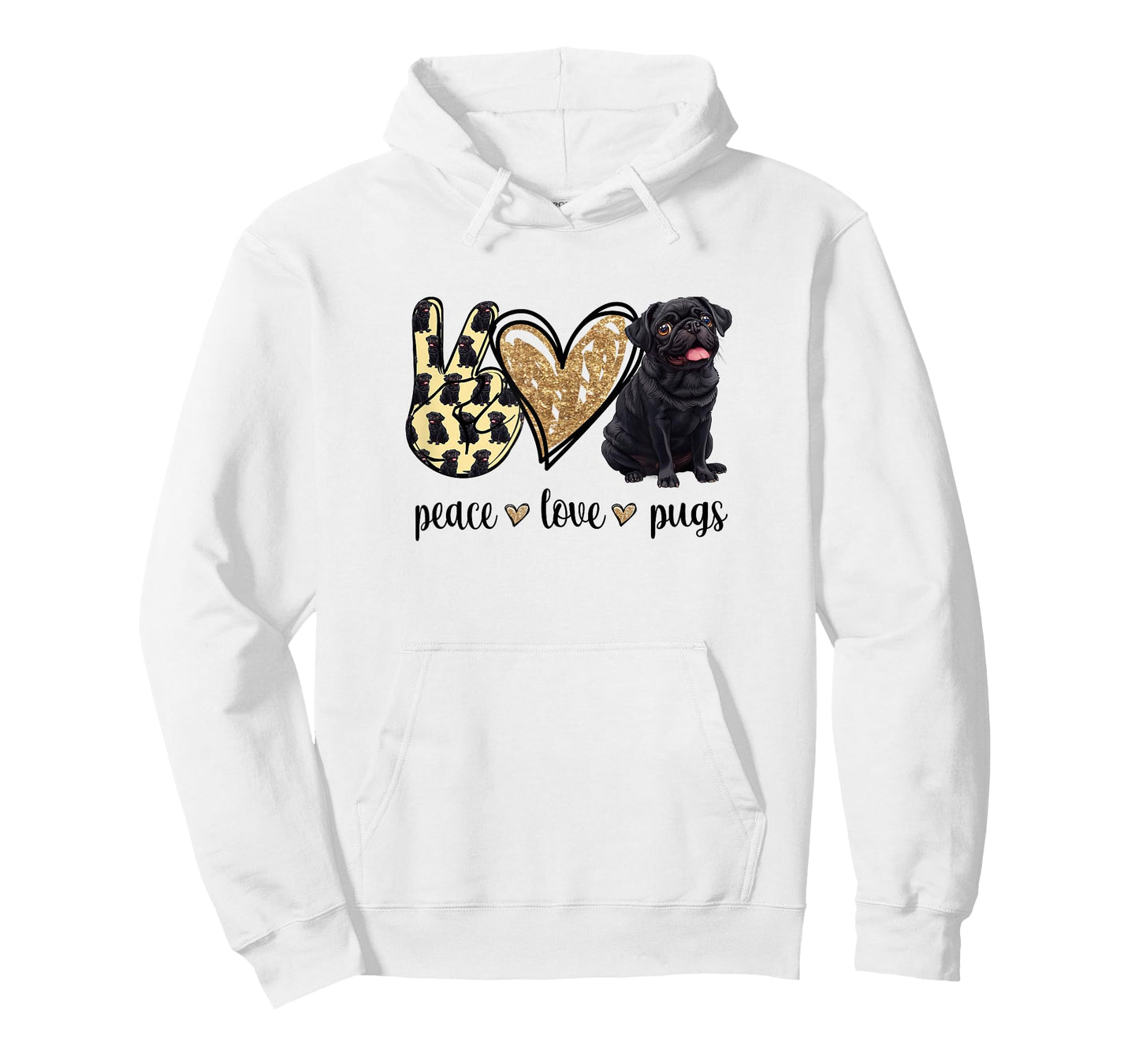 Funny Womens Girls Peace Love Black Pug Lover T-Shirt