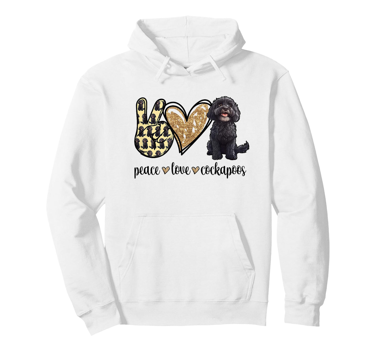 Womens Cute Illustration Peace Love Black Cockapoo Lover T-Shirt