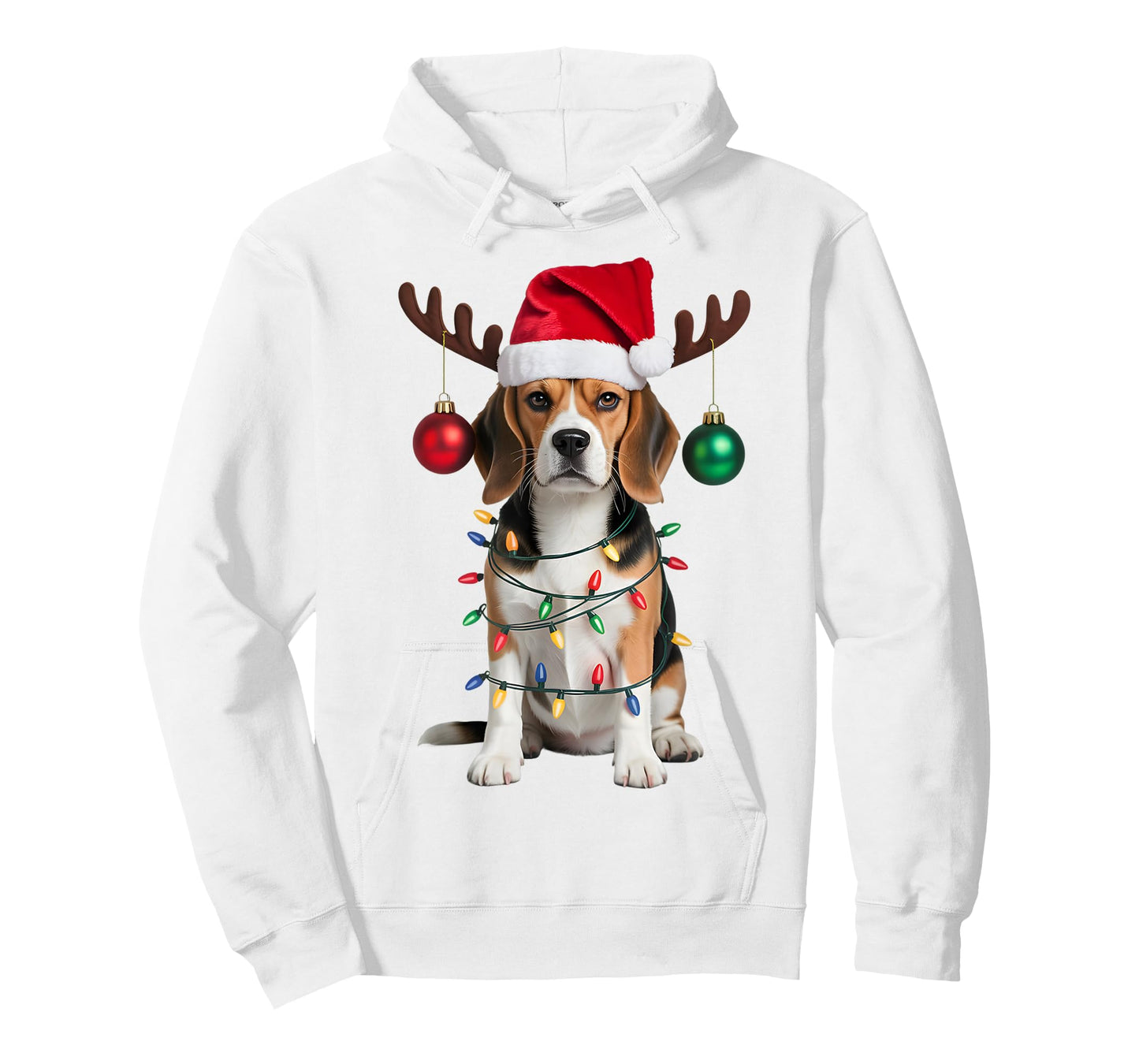 Santa Beagle Christmas Lights Funny Reindeer Dog Xmas Tree T-Shirt