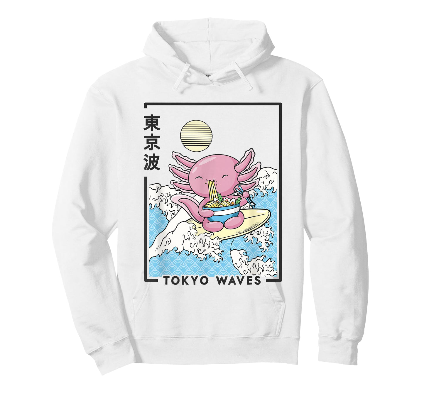 Axolotl Eating Ramen Japanese Waves Kids Kawaii Aesthetic T-Shirt
