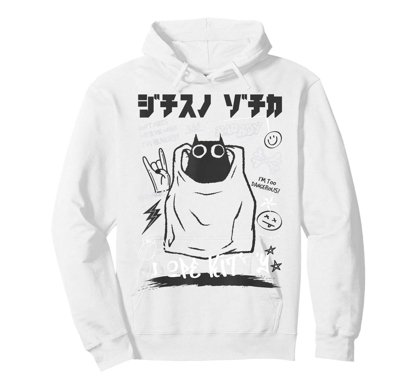 Funny Japanese Cartoon Black Cat Humorous Kitty T-Shirt