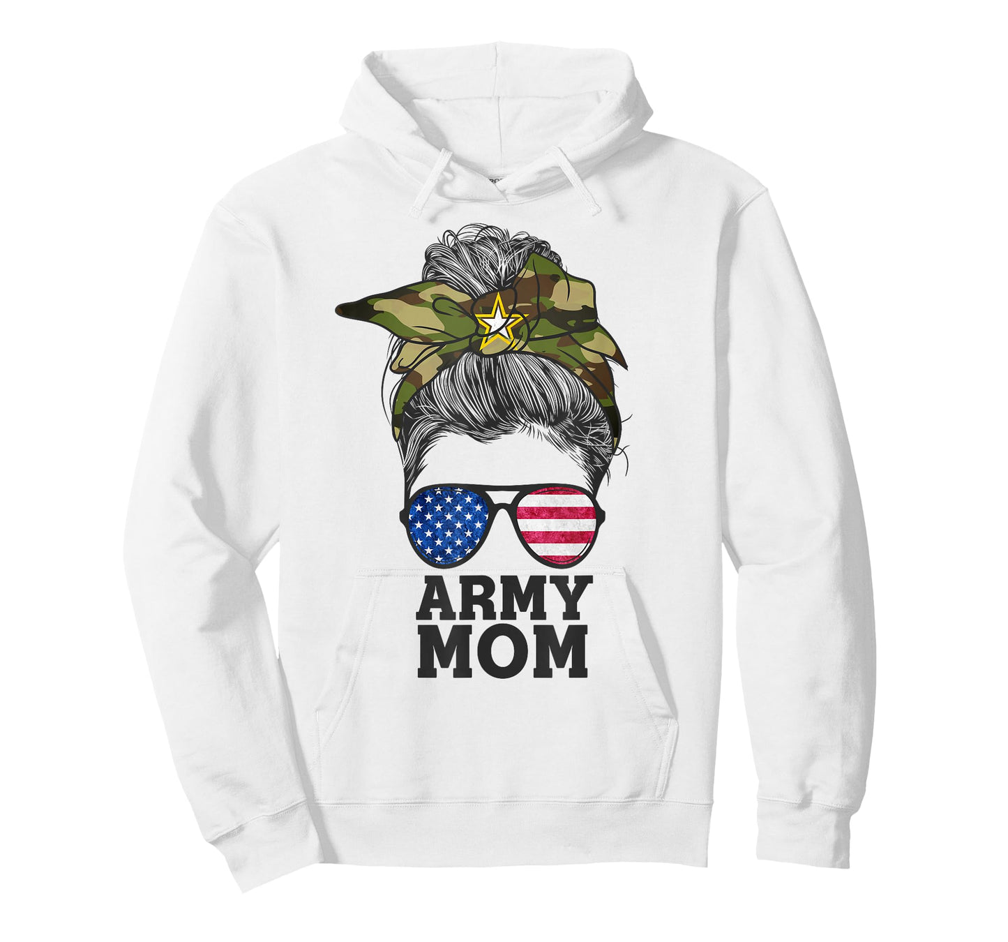 Funny Army Mom Messy Bun Hair Glasses T-Shirt