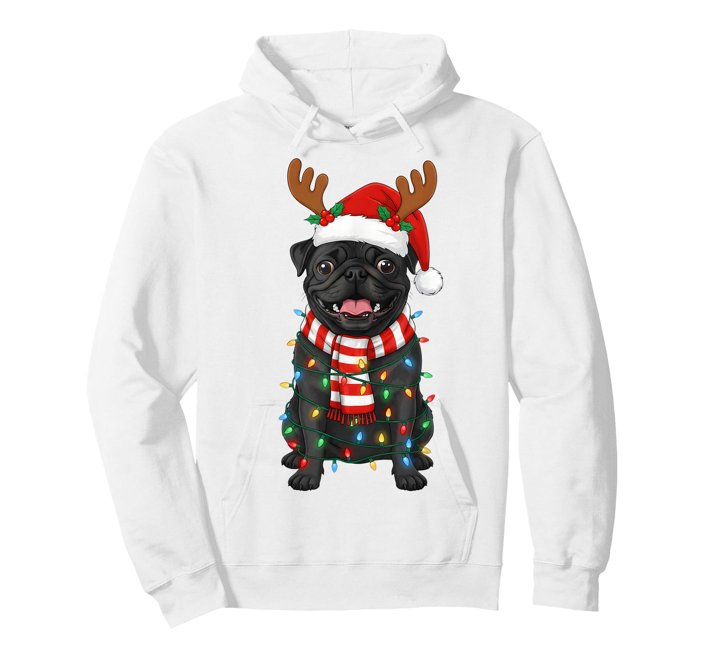 Black Pug Dog Tree Christmas Lights Xmas Pajama Men Women T-Shirt