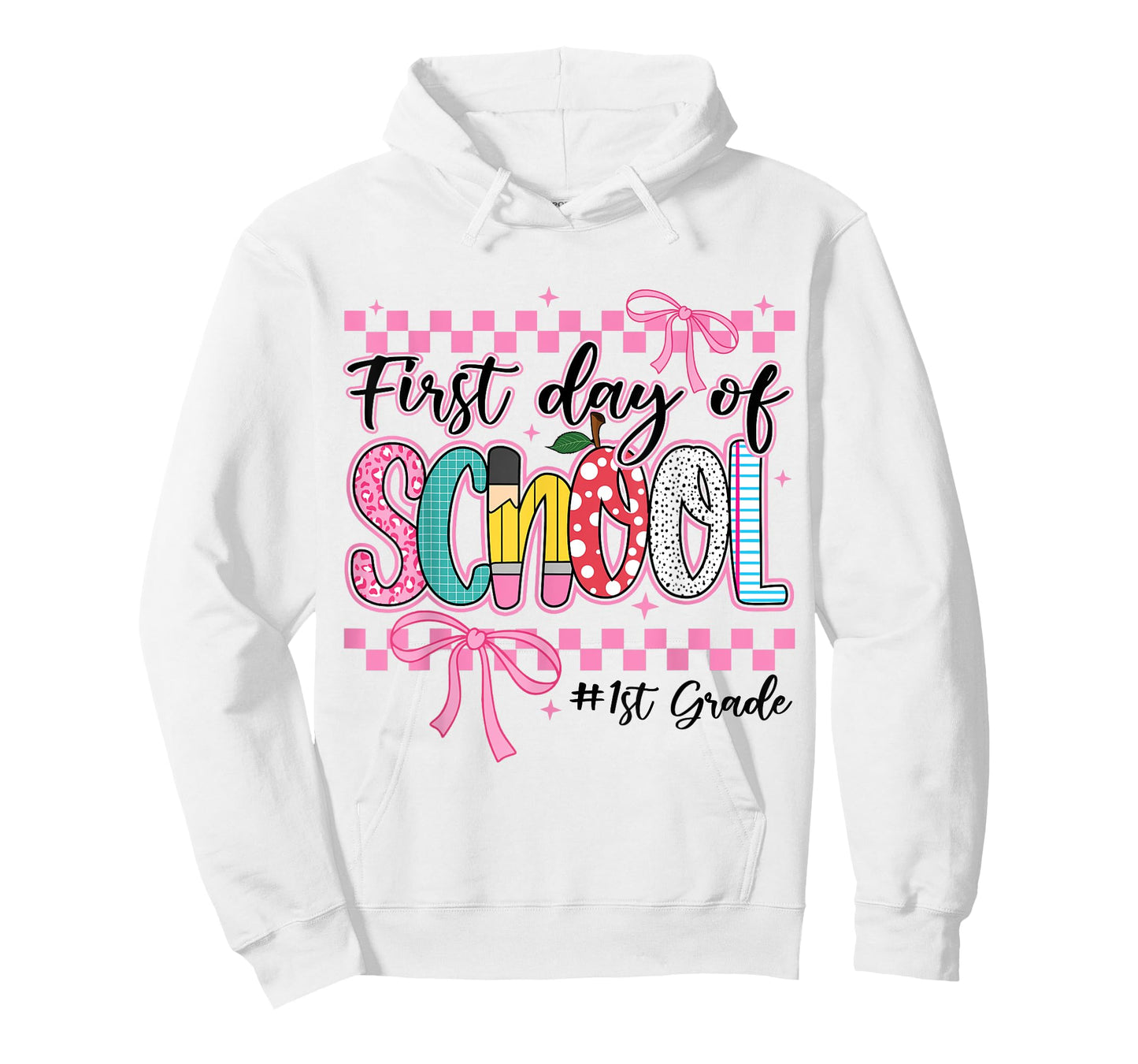 First Day of 1st Grade Kids Girl Bow Back To School Retro. T-Shirt
