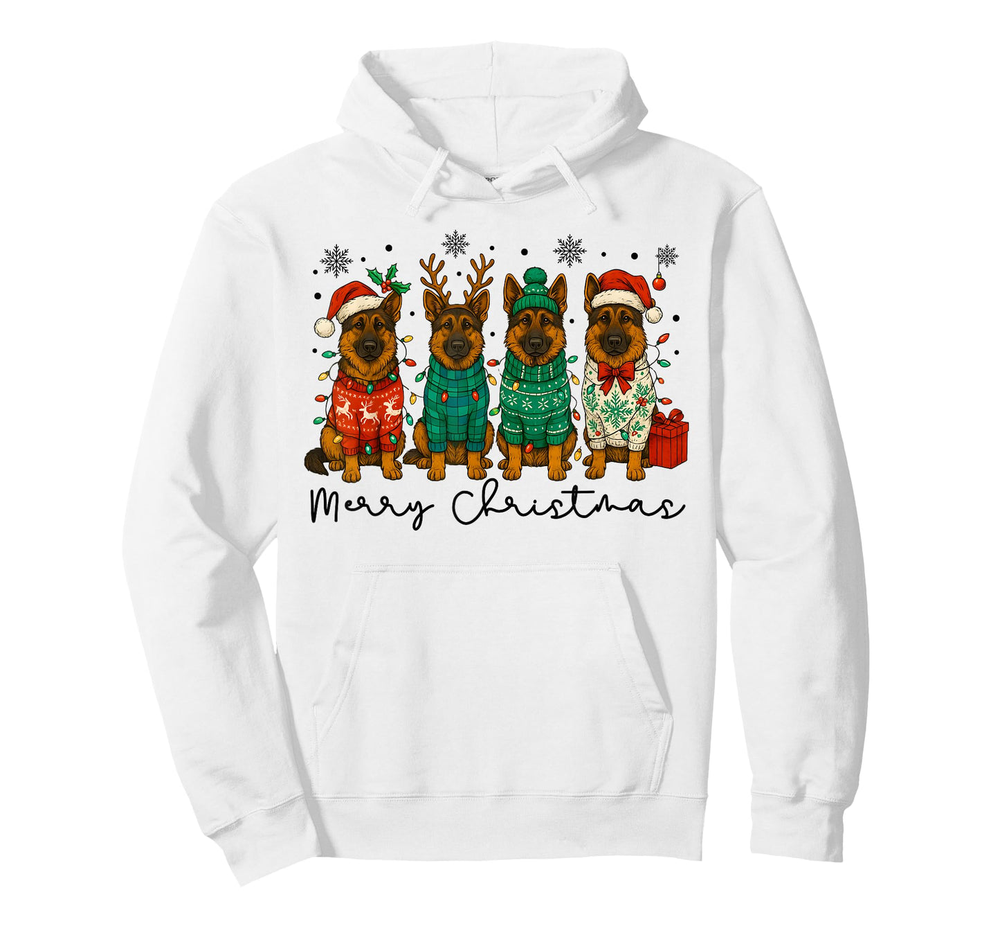 Merry Christmas German Shepherd Puppy Xmas Men Women Kids T-Shirt