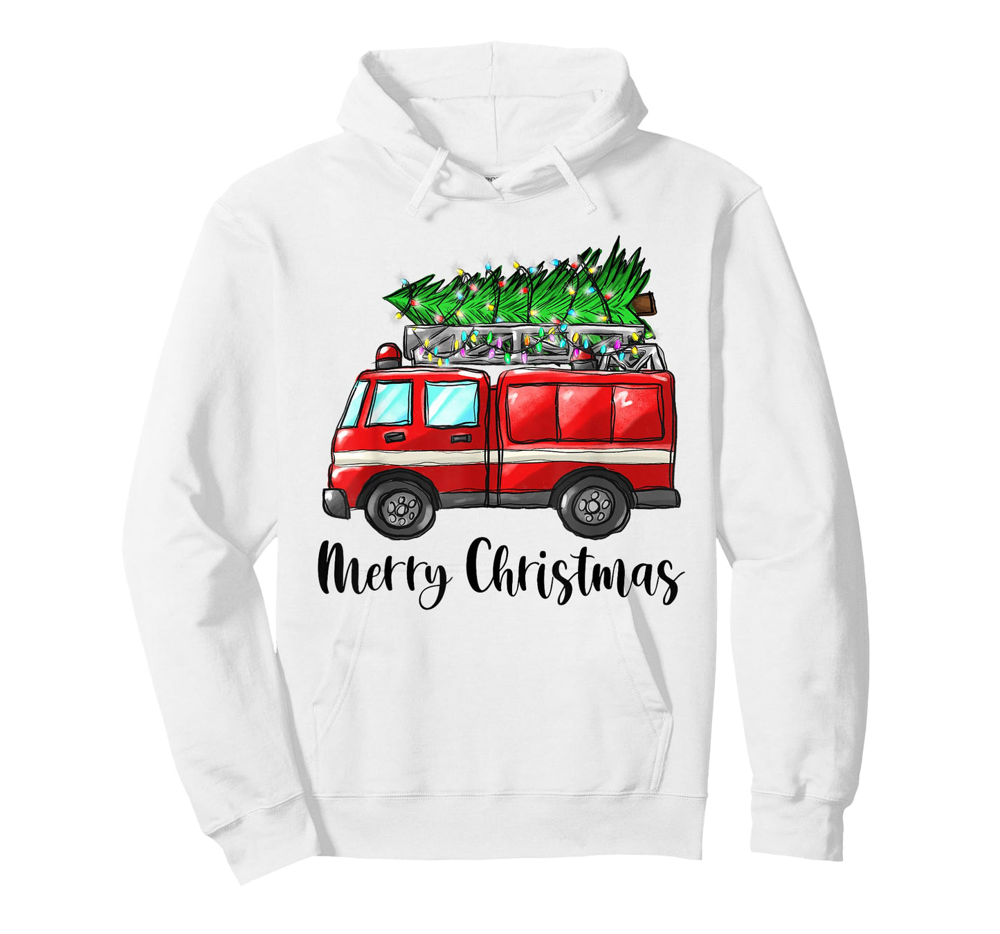 Fire Truck Christmas Tree Light Firefighter Pajama Xmas T-Shirt