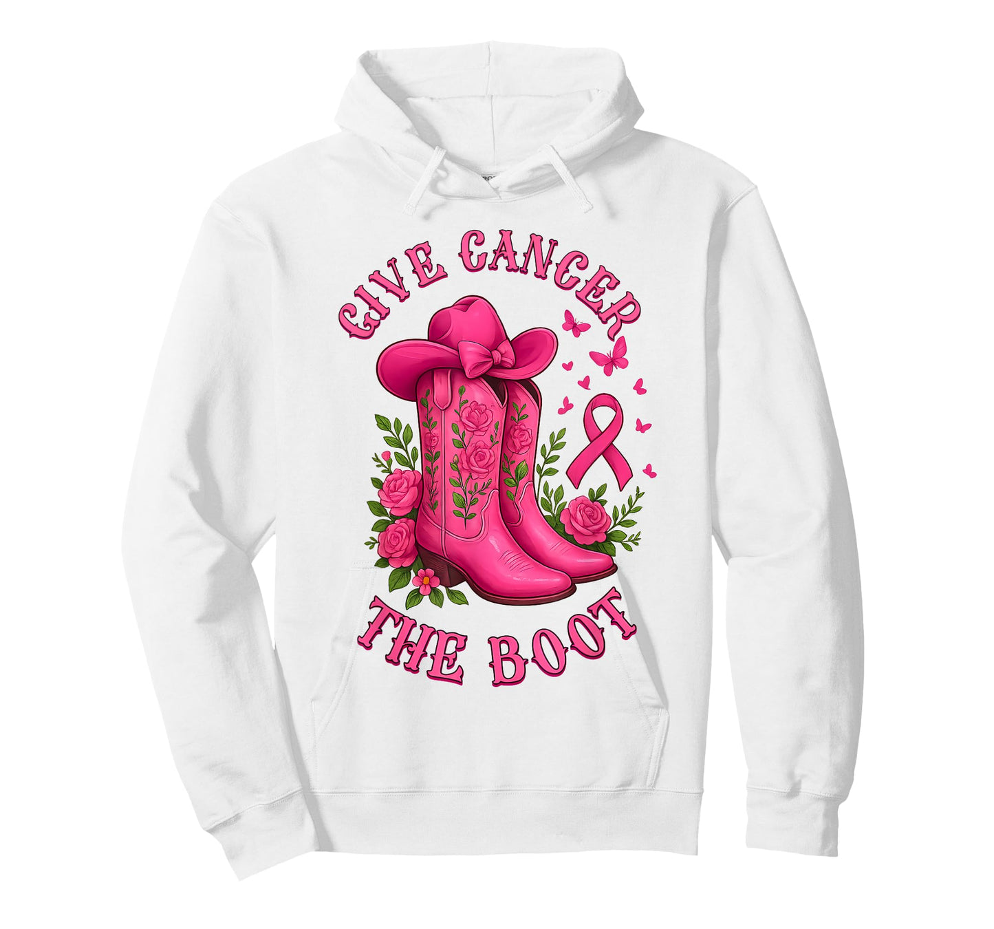 Give Cancer The Boot Cowgirl Cancer Awareness Pink Ribbon T-Shirt