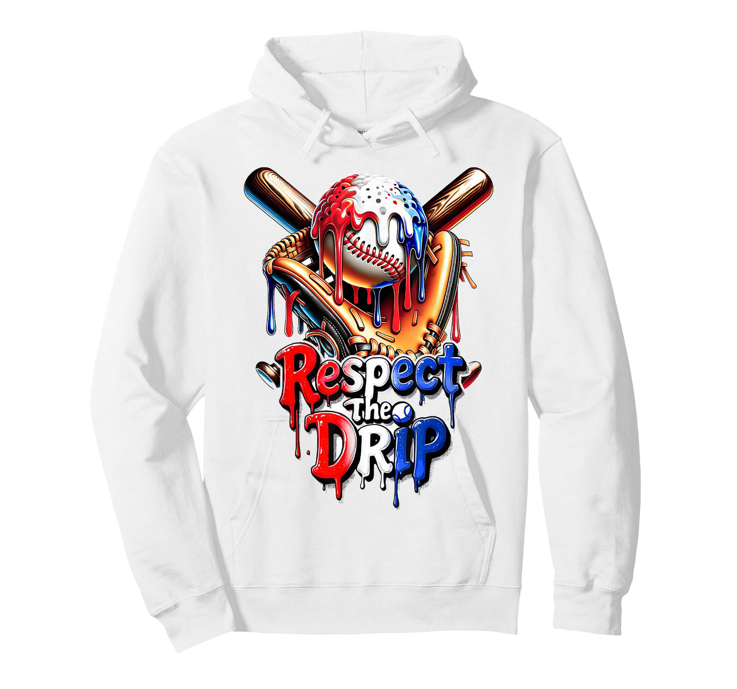 Red White Blue Baseball Ice Cream Drip Youth Boys Baseball T-Shirt