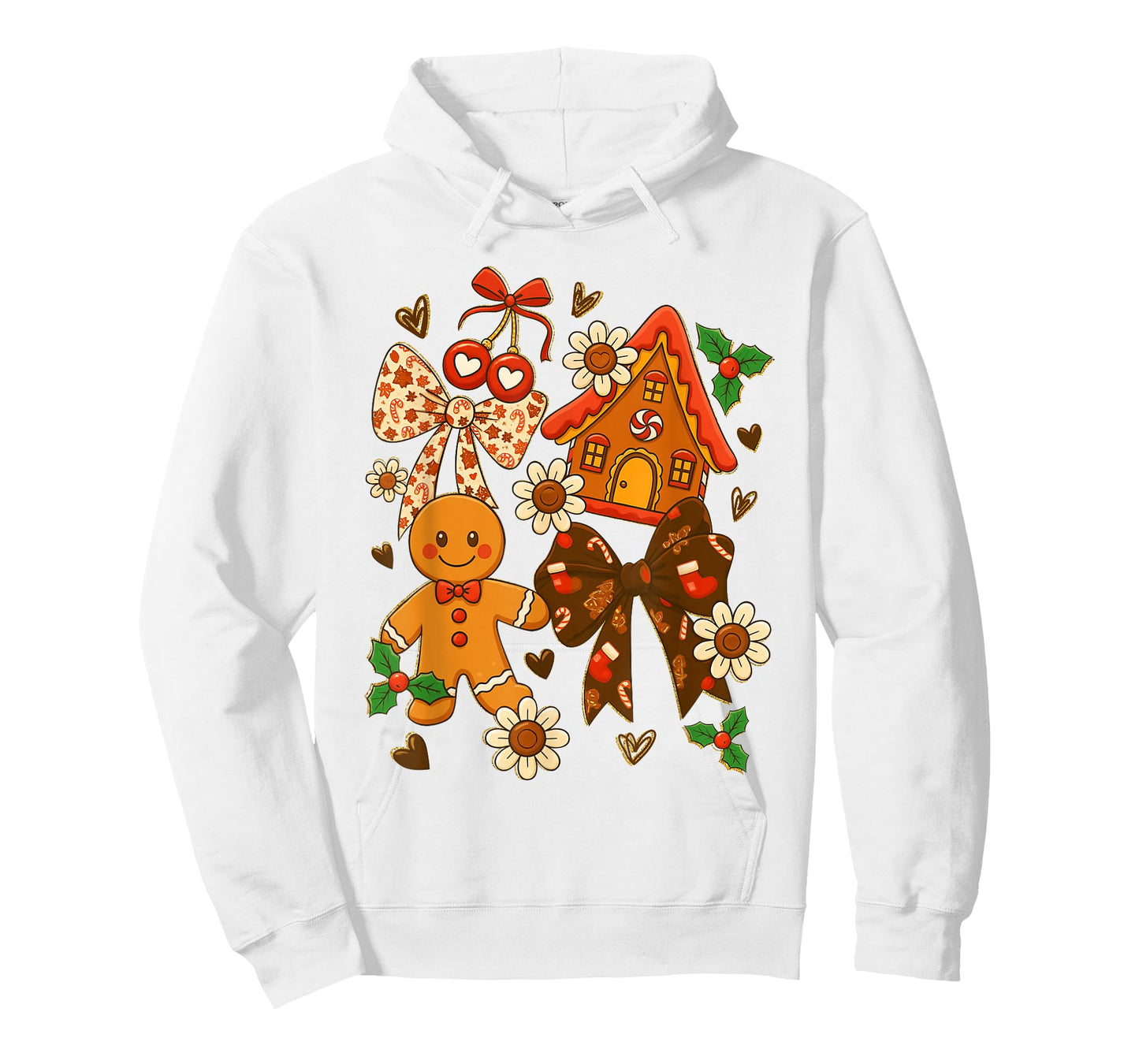 Cute Coquette Bow Gingerbread House Cookie Christmas Holiday T-Shirt