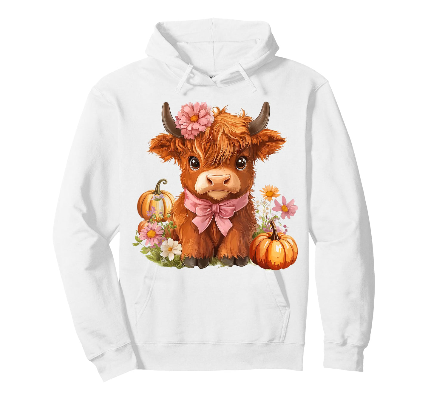 Highland Cow Pumpkin Pink Bow Ribbon Floral Autumn Fall Love T-Shirt