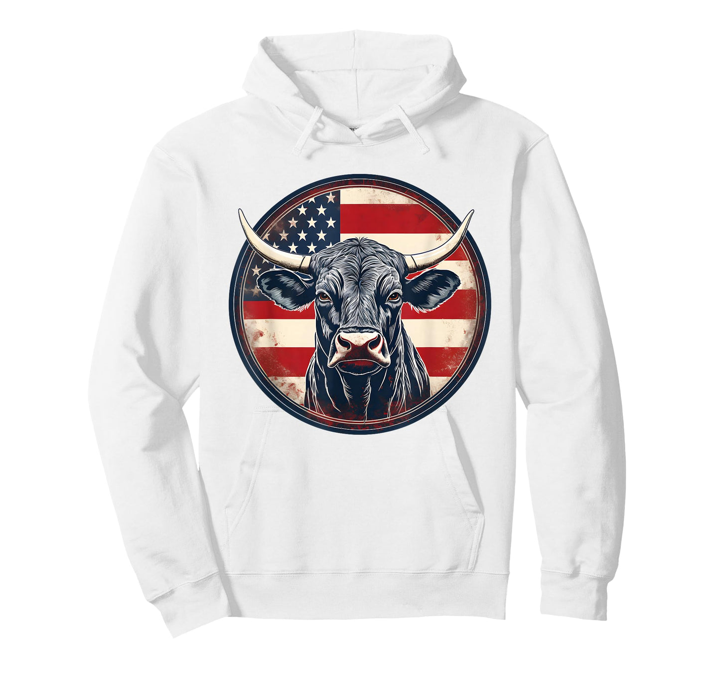 Bull American Flag Rodeo Distressed Cowboy Red Western T-Shirt