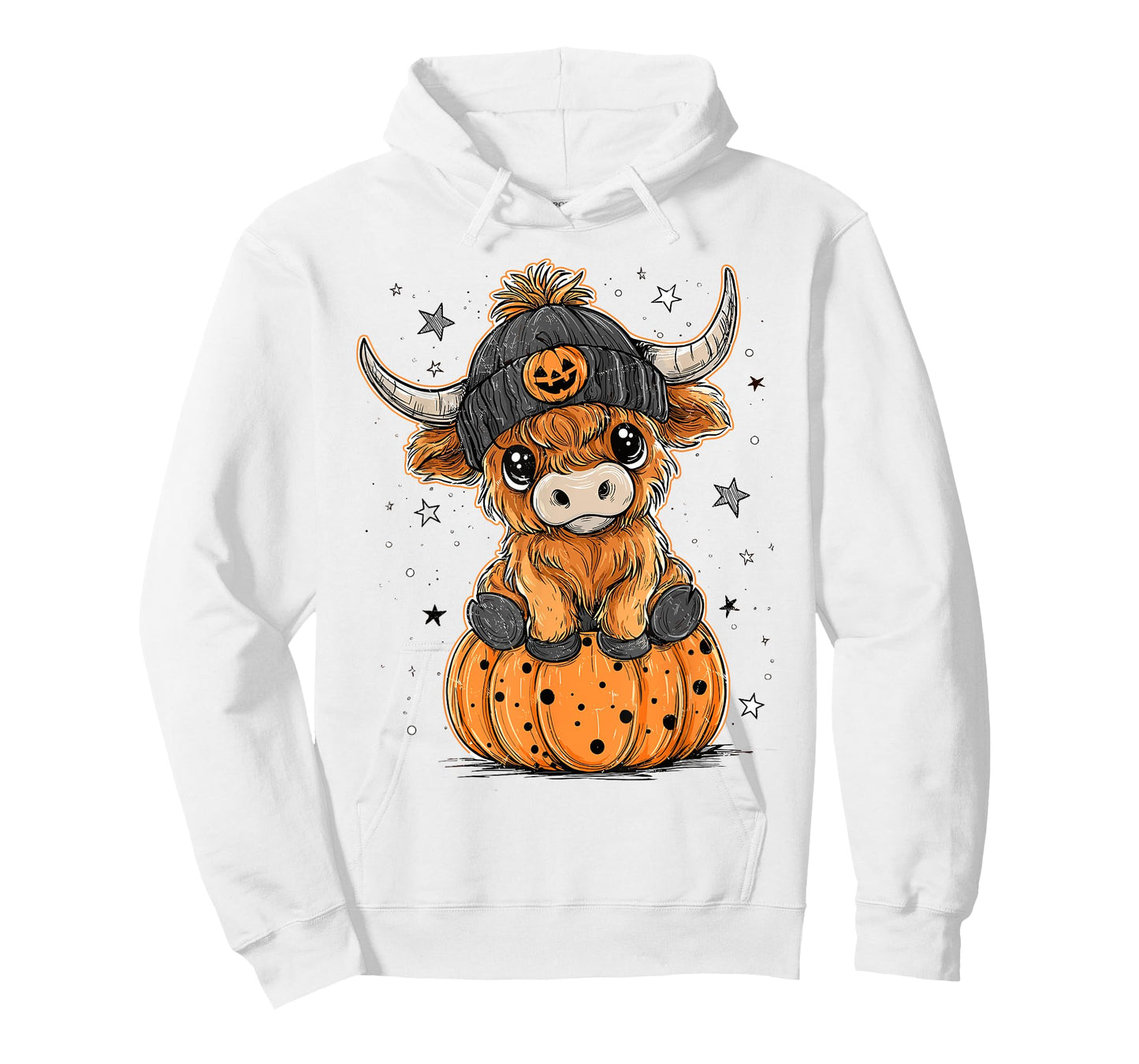 Cute Pumpkin Highland Cow Halloween Cow Lover Men Women Kids T-Shirt
