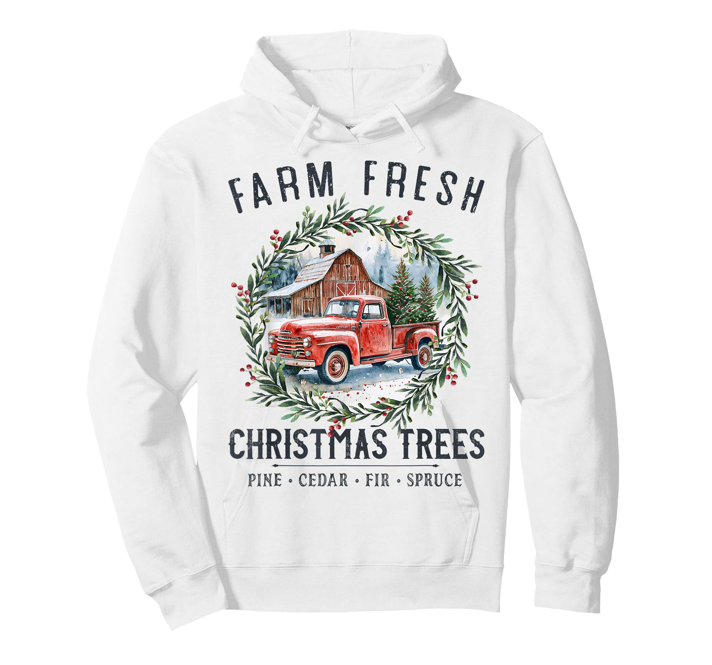 Farm Fresh Christmas Trees Vintage Red Truck and Barn T-Shirt