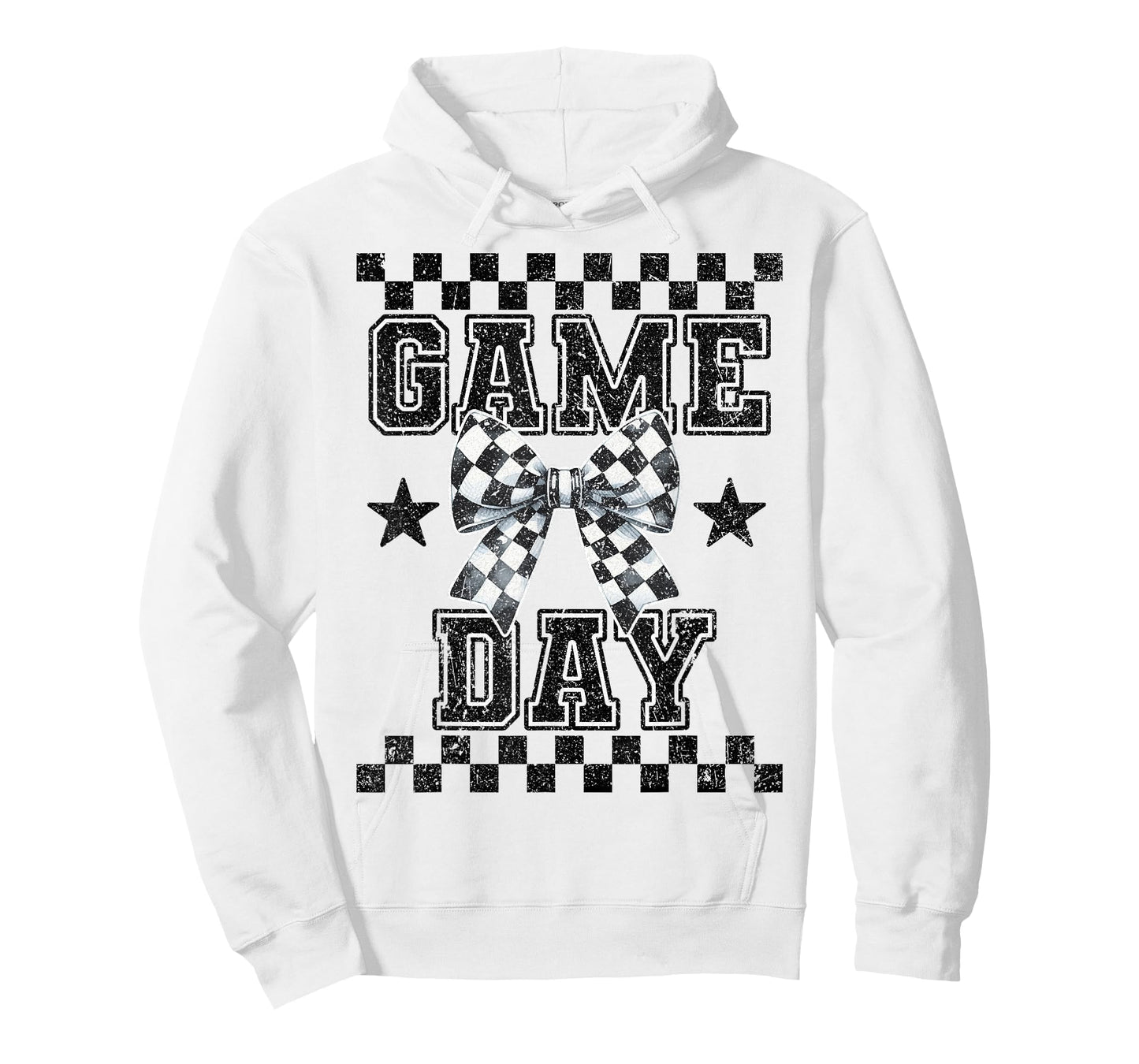 Retro Croquette Bow Black White Checkered Football Game Day T-Shirt