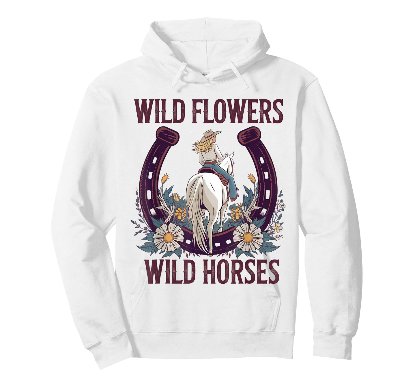 Retro Southern Sunset Cowgirl Wild Flowers - Wild Horses T-Shirt