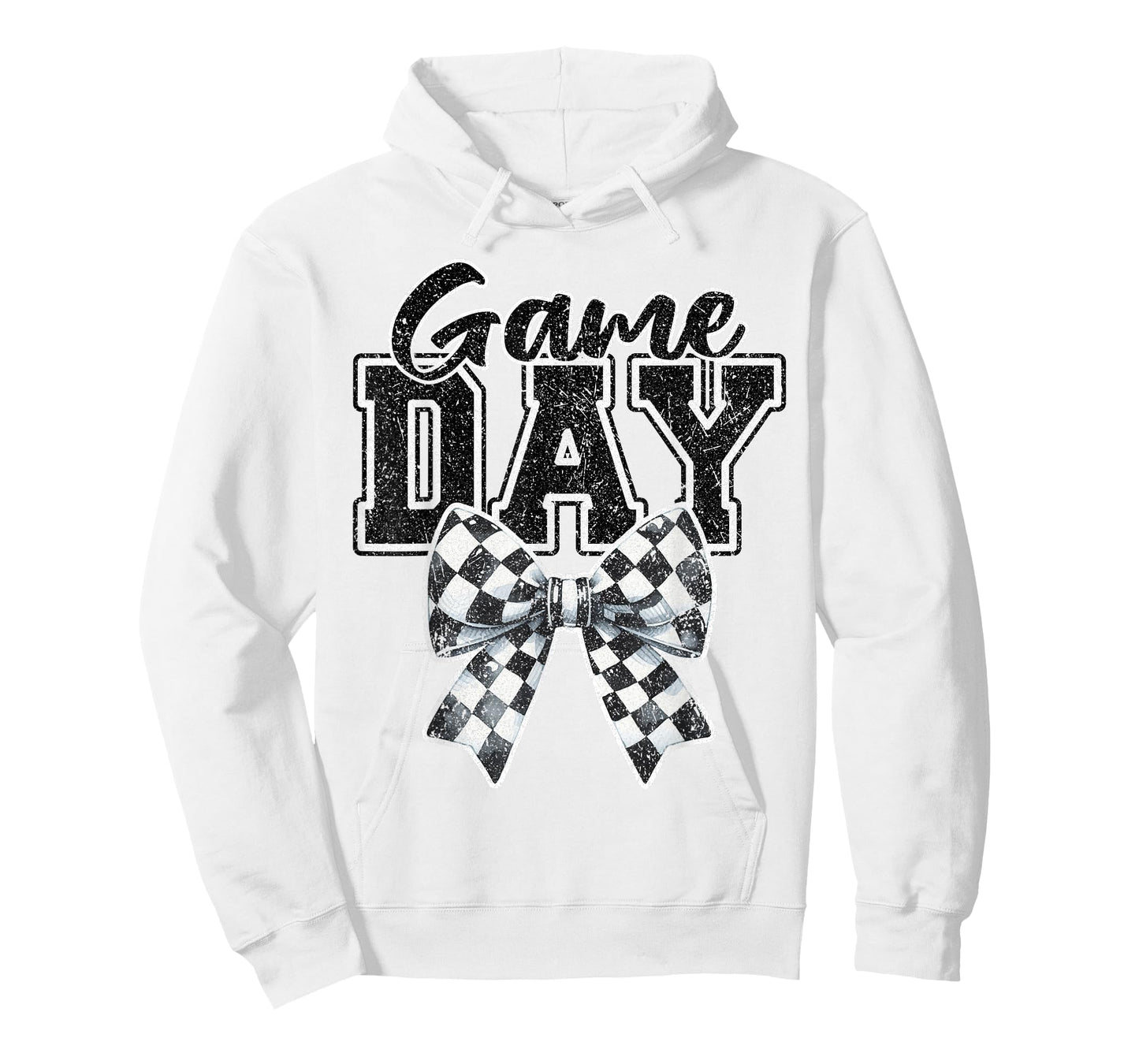 Retro Croquette Bow Black White Checkered Football Game Day T-Shirt