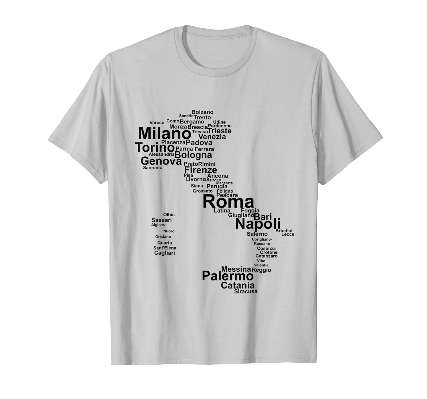 Italy Map Silhouette Towns Cities Rome Milan Travel Europe T-Shirt