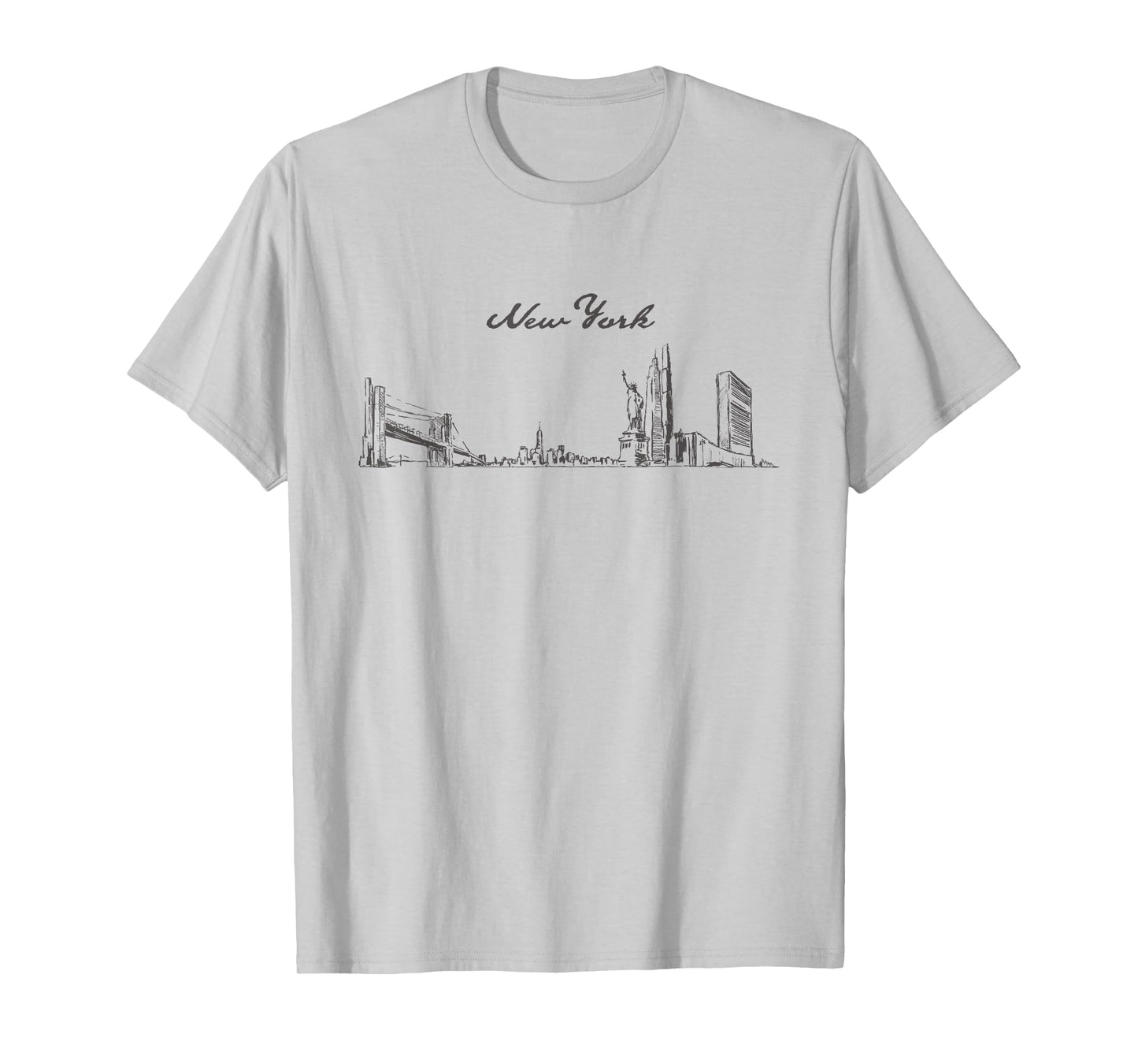New York City Skyline,Hand-drawn Landmarks NYC Vintage Style T-Shirt