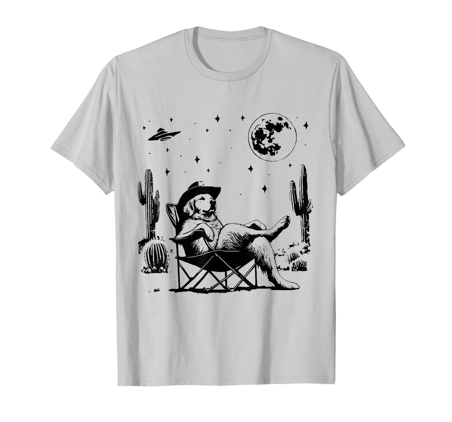 Funny Cowboy Golden Retriever Relaxing On Camping Chair Dog T-Shirt