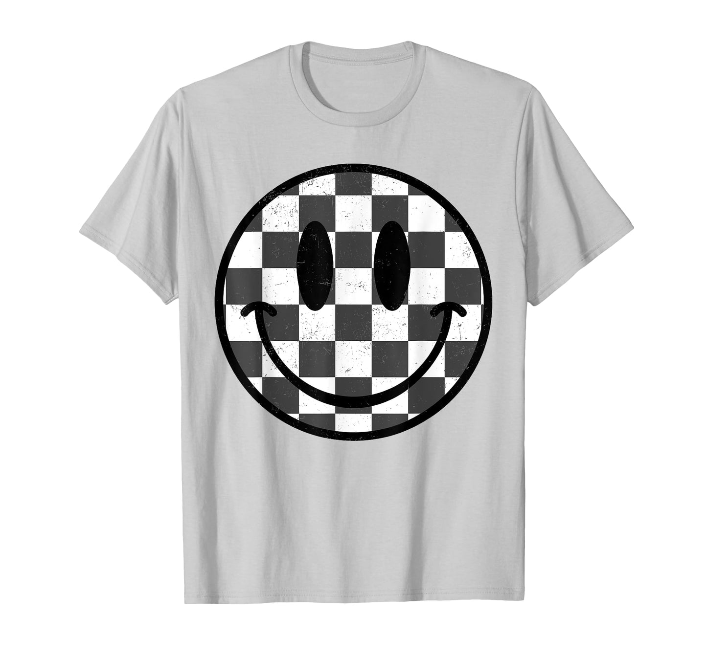 Happy Face Black Checkered Smile Face Preppy Aesthetic T-Shirt