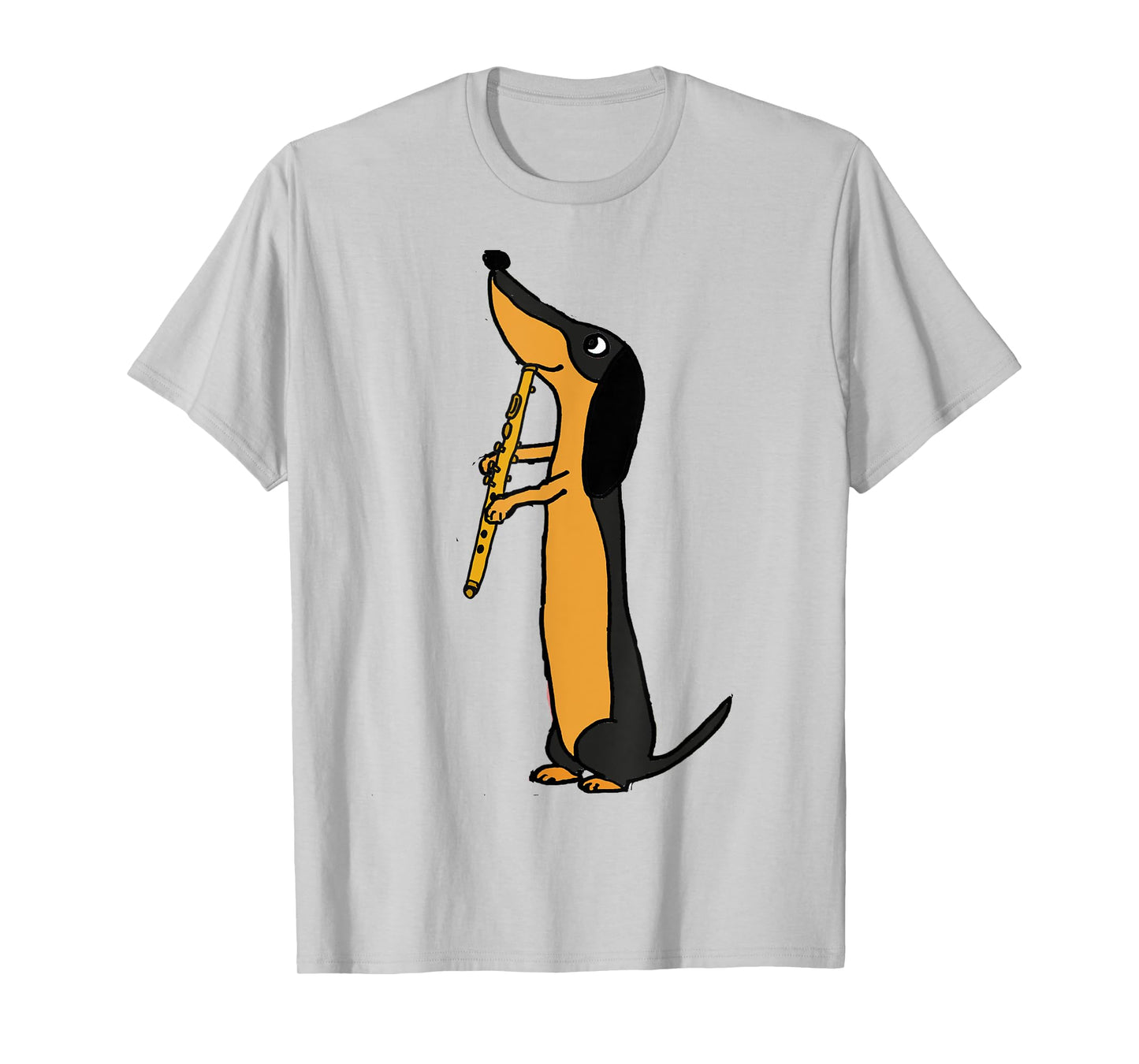 Smiletodaytees Fun Dachshund Dog Playing Flute Men Women Kids T-Shirt