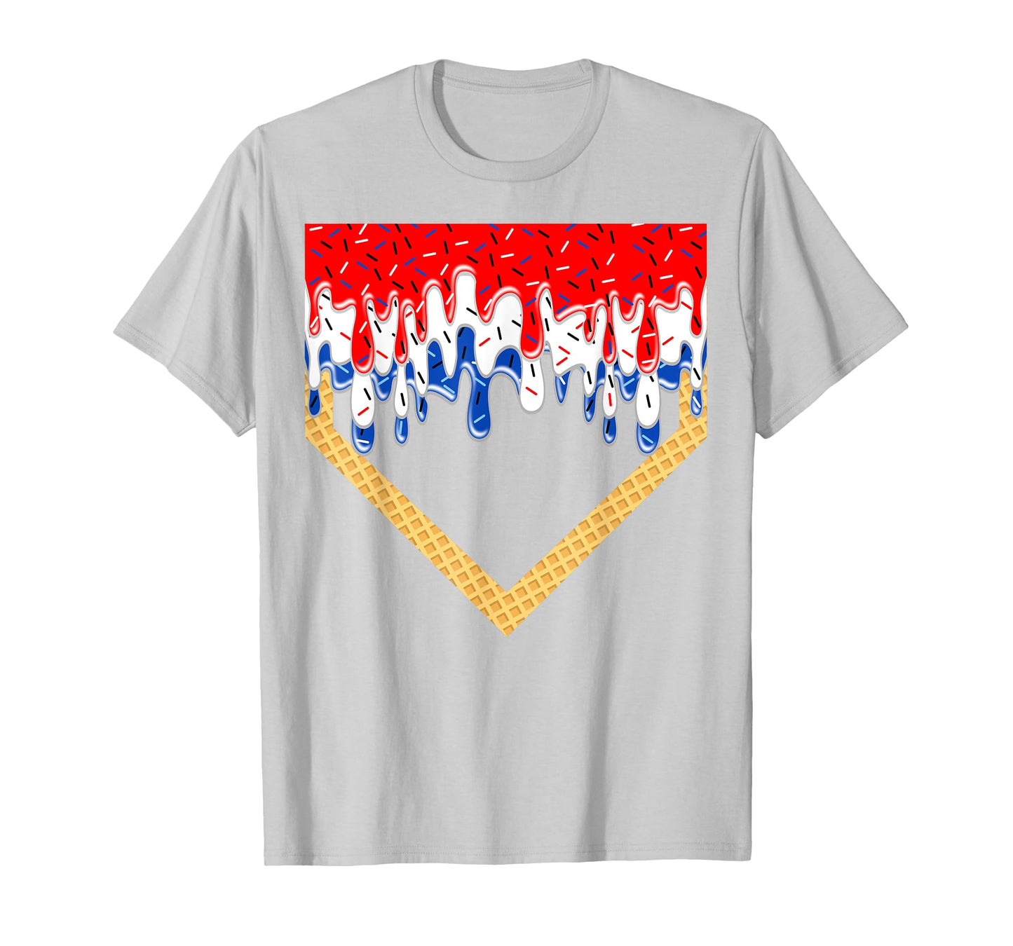 Baseball Drip American Flag Home Plate 4th Of July Patriotic T-Shirt