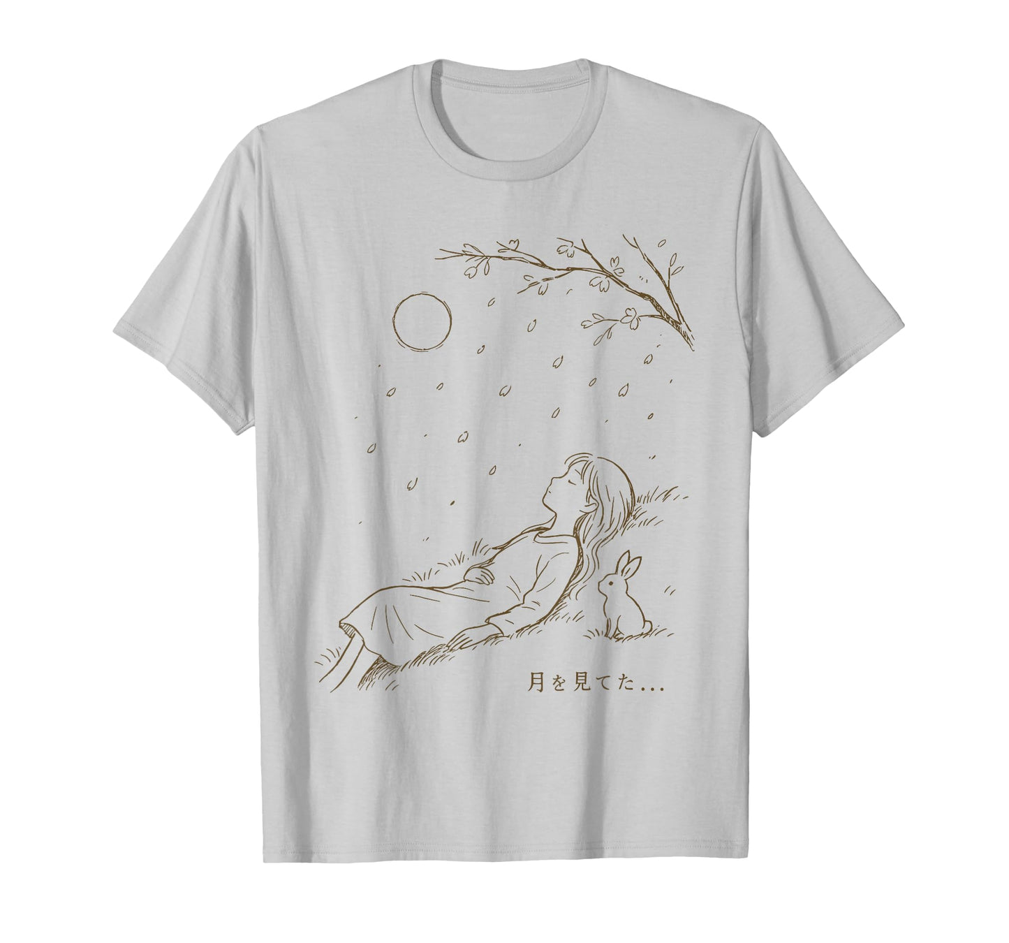 Minimalist Line Art Harajuku Anime Girl & Rabbit Japanese T-Shirt