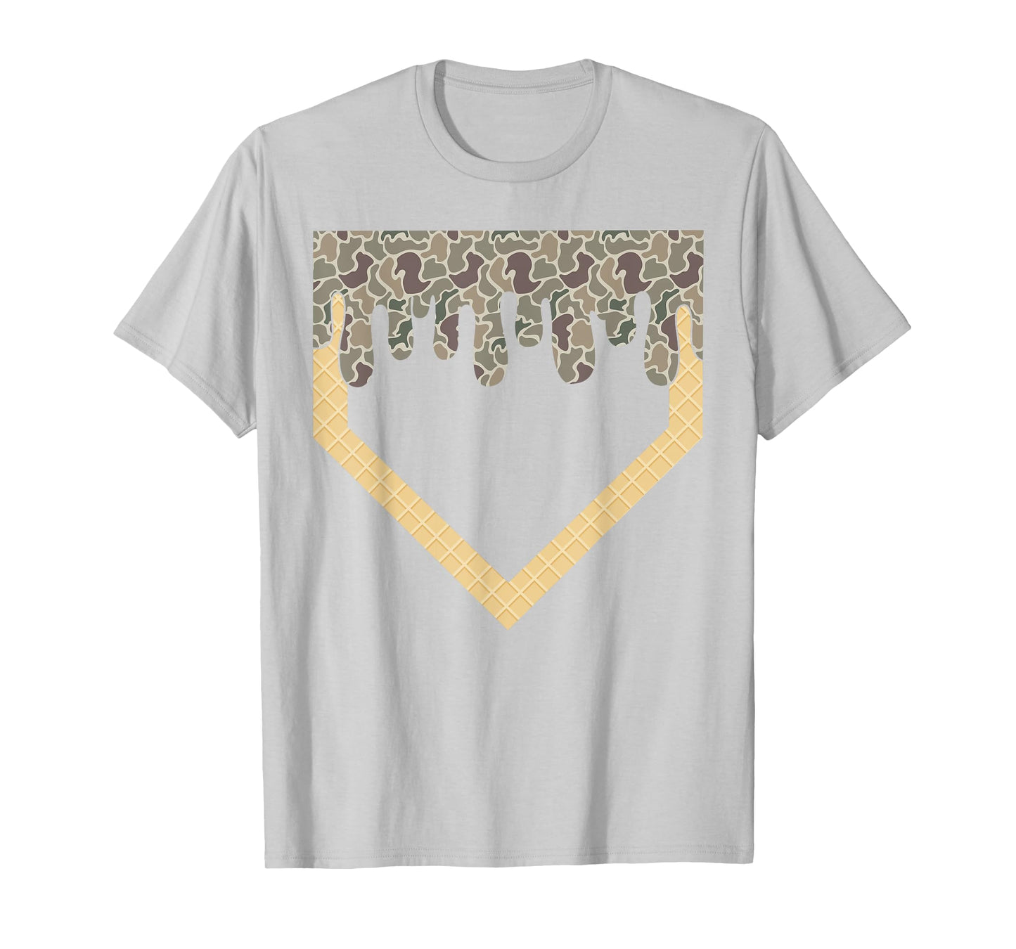 Camo Baseball Ice Cream Drip Home Plate Baseball Lifestyle T-Shirt