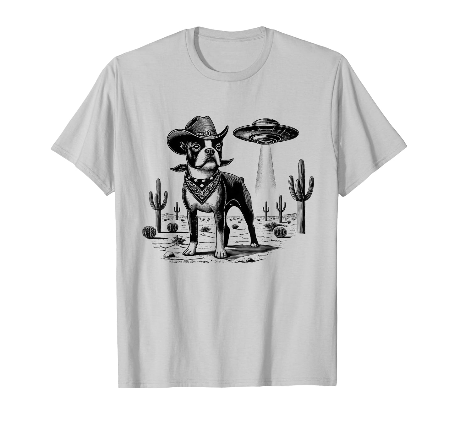 Vintage Boston Terrier UFO Western Wild West Dog Mom Dad T-Shirt