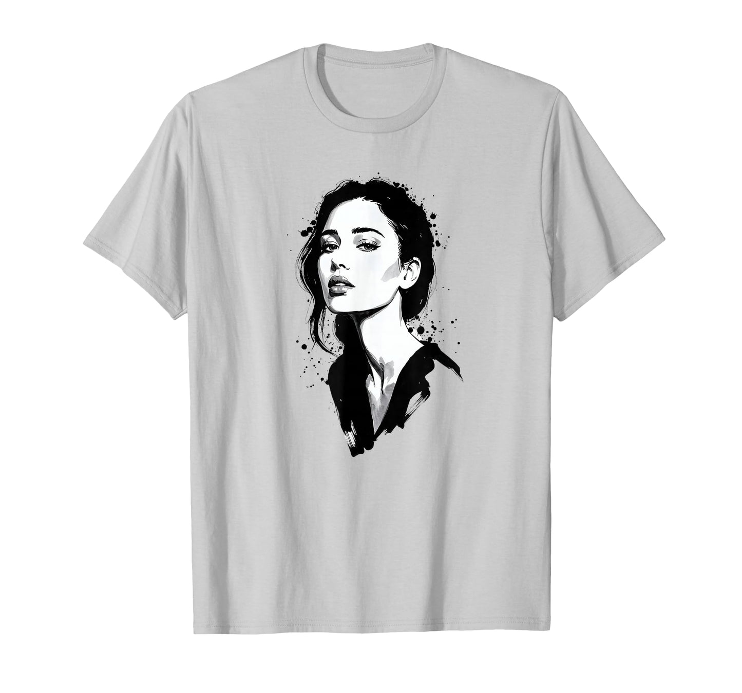 Monochrome Elegance - Female Portrait in Ink Art T-Shirt