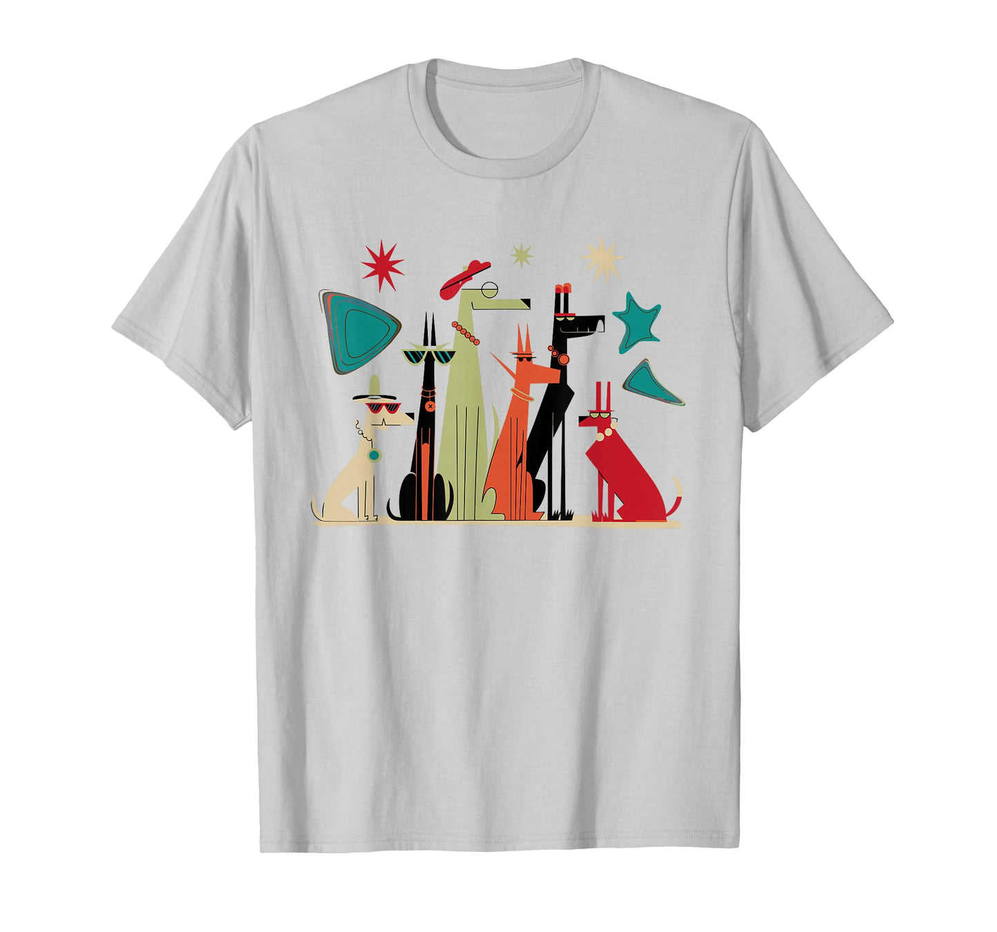 Mid-Century Modern Cool Dogs Retro Geometric Art Dog Lovers T-Shirt