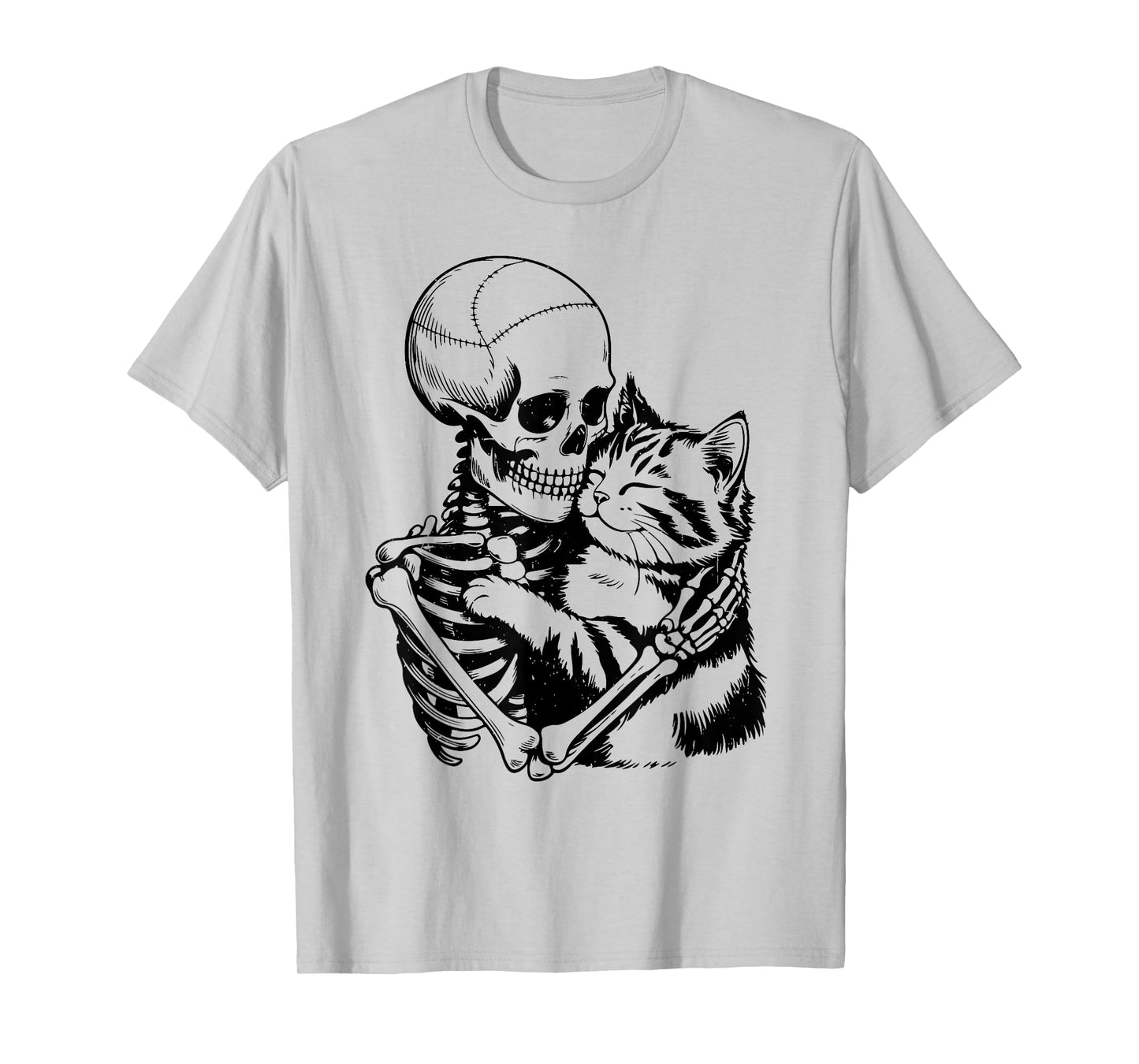 Skeleton Hugging Tabby Cat Halloween Mom Daddy Funny Vintage T-Shirt