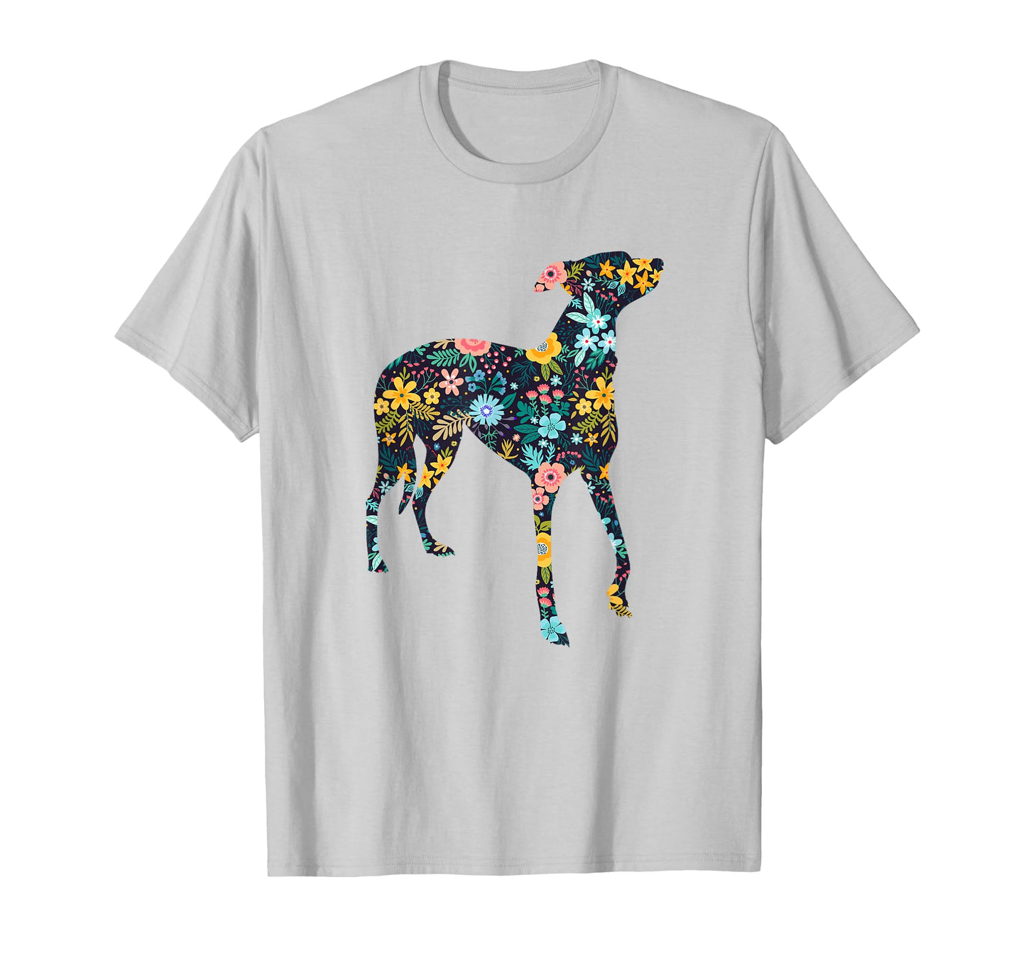 Greyhound Floral Dog Silhouette Womens Graphic T-Shirt