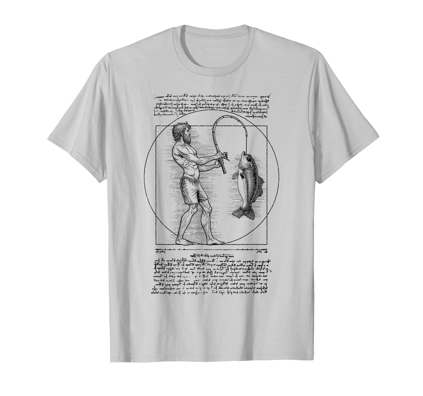Funny Fishing Vitruvian Man Leonardo Da Vinci Fisherman T-Shirt