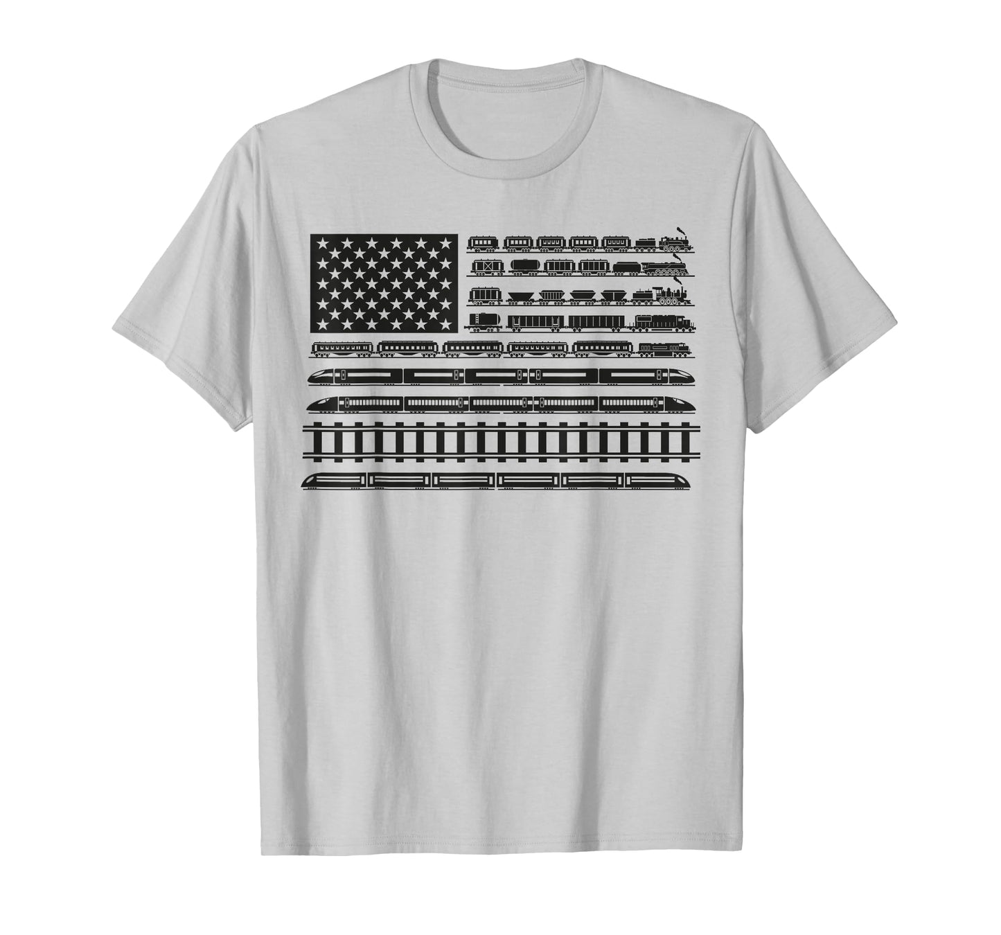 Boys American Flag Train Locomotive Railroad Steam Lover T-Shirt