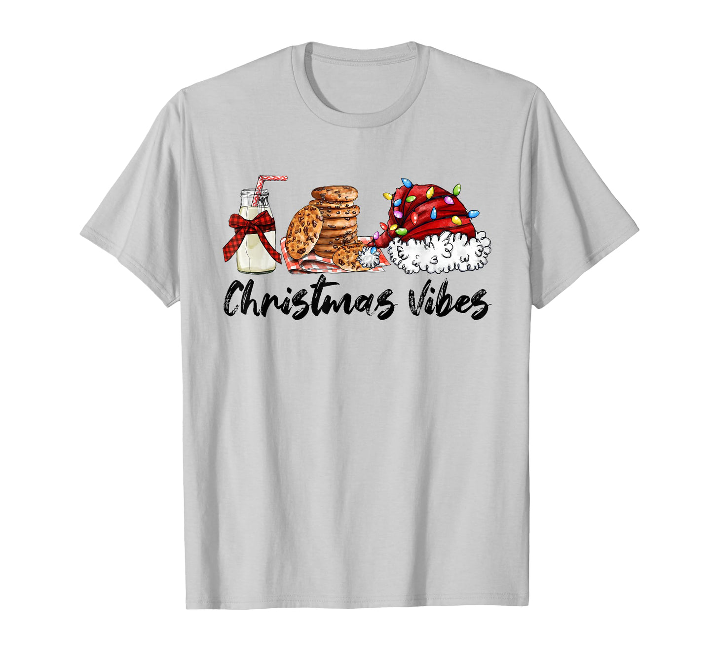 Christmas Vibes Santa Milk and Cookies Xmas Lights T-Shirt