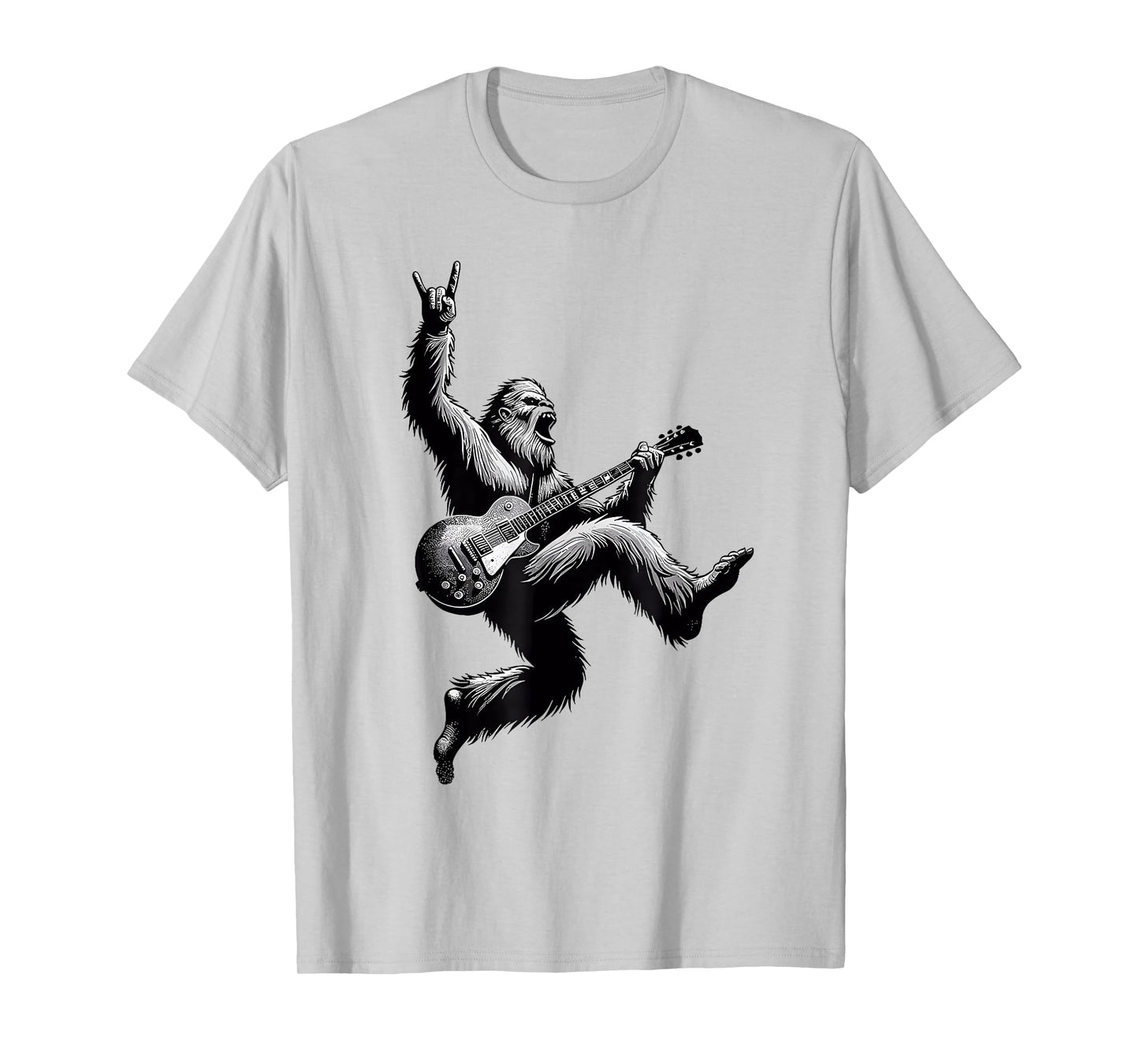 Bigfoot Playing A Electric Guitar Rock On Sasquatch Big Foot T-Shirt