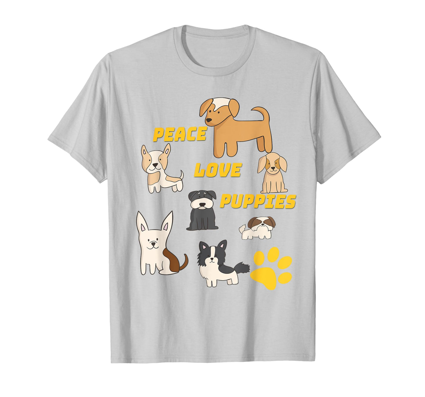 Peace Love Puppies Paw Print T Shirt